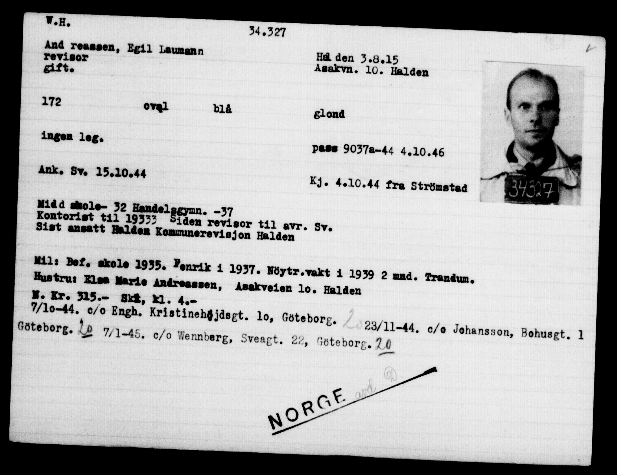 Utenriksstasjonene, Legasjonen i Stockholm, Flyktningkontoret, AV/RA-S-6753/V/Va/L0013: Kjesäterkartoteket, flyktninger med registreringsnr. 31500-34731, 1940-1945, p. 2980