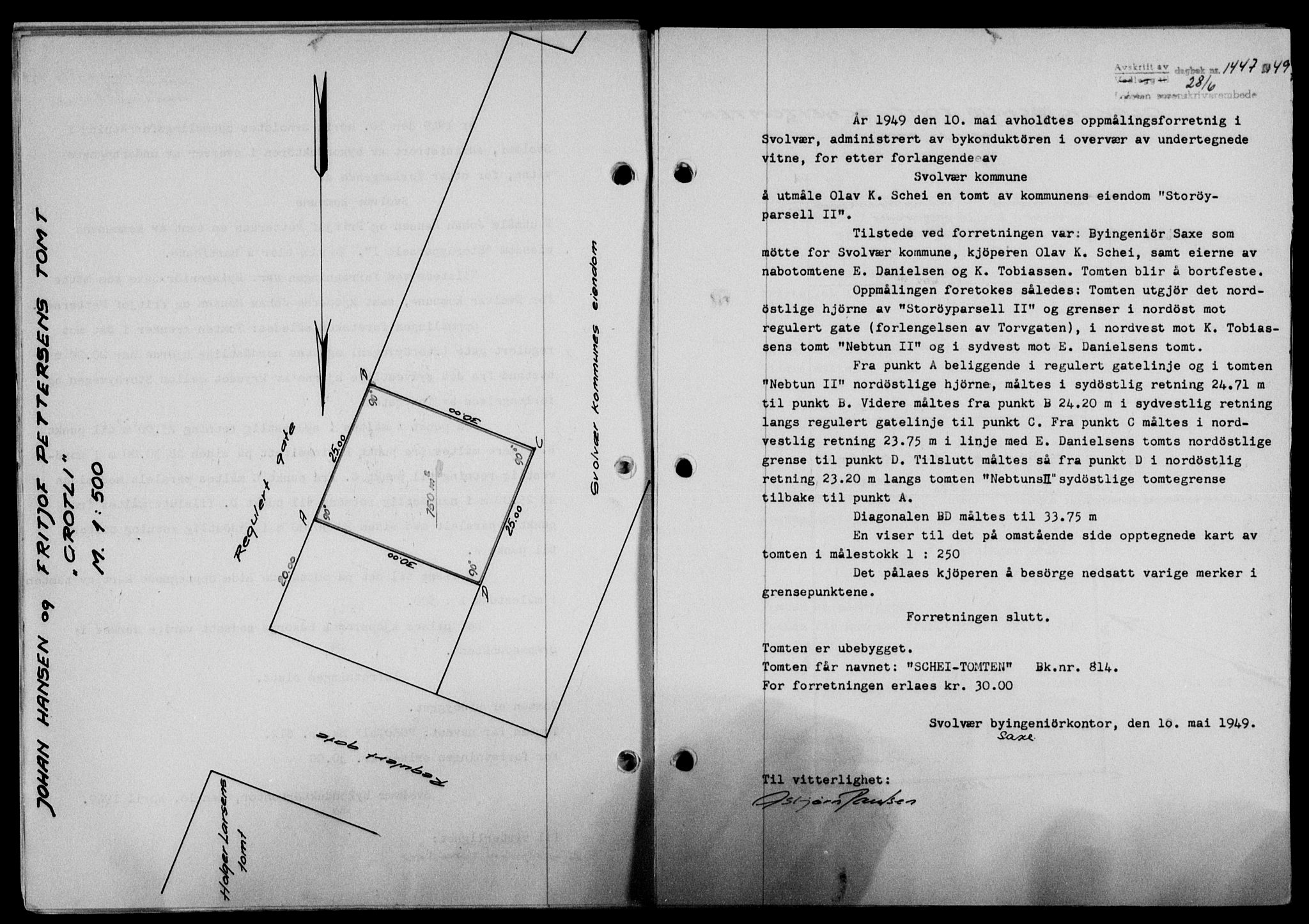 Lofoten sorenskriveri, SAT/A-0017/1/2/2C/L0021a: Mortgage book no. 21a, 1949-1949, Diary no: : 1447/1949