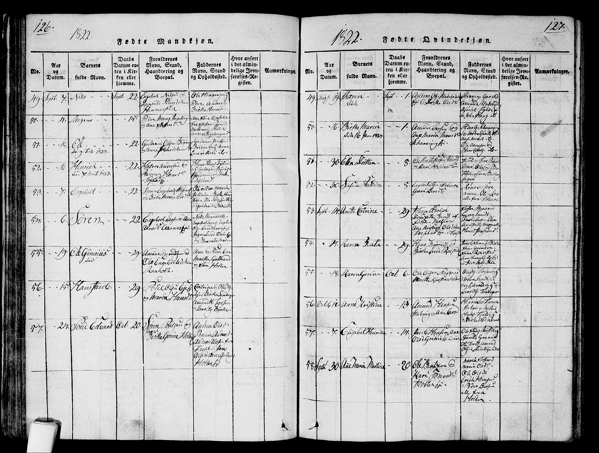 Nes prestekontor Kirkebøker, AV/SAO-A-10410/G/Ga/L0001: Parish register (copy) no. I 1, 1815-1835, p. 126-127