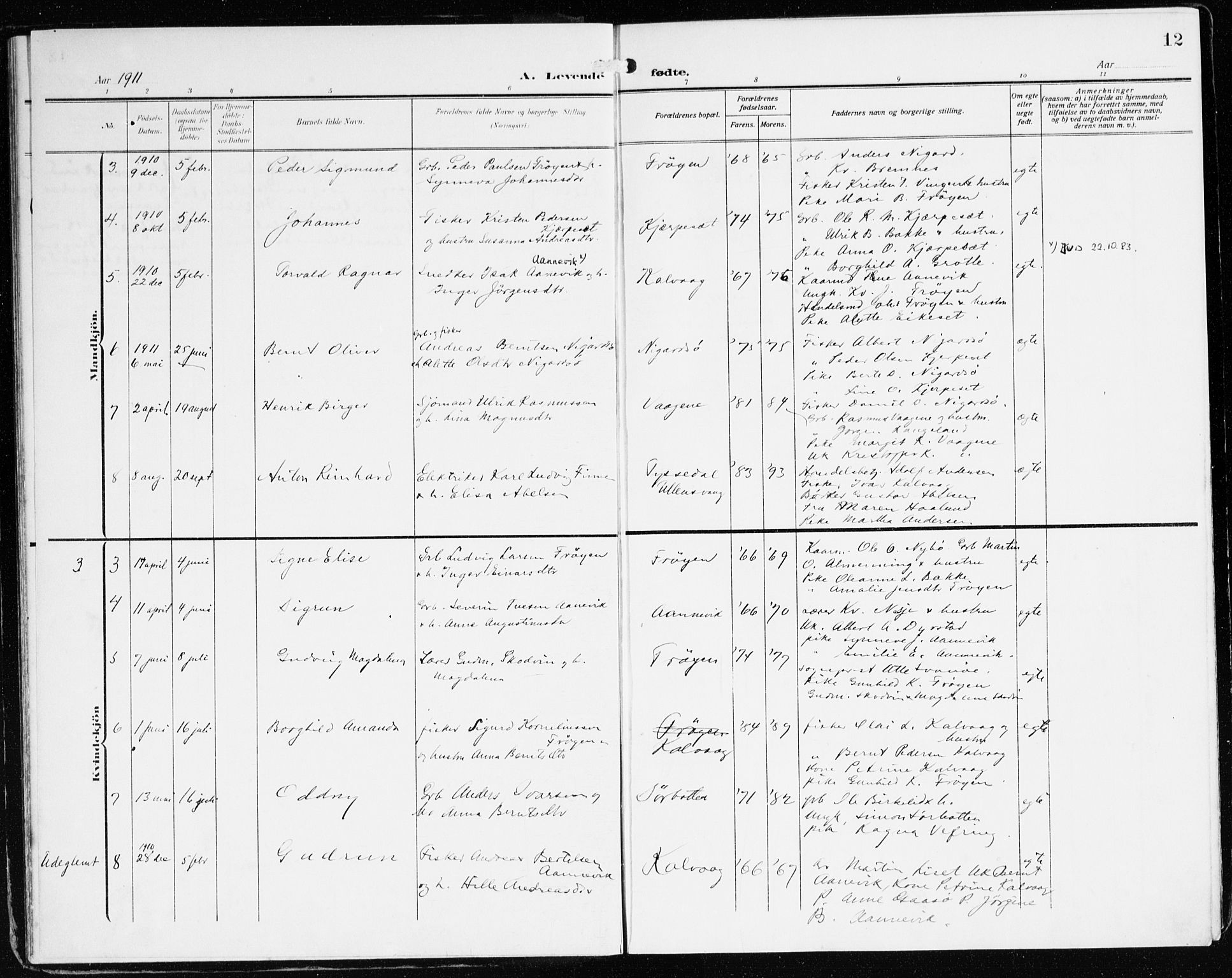 Bremanger sokneprestembete, AV/SAB-A-82201/H/Haa/Haab/L0003: Parish register (official) no. B 3, 1908-1925, p. 12