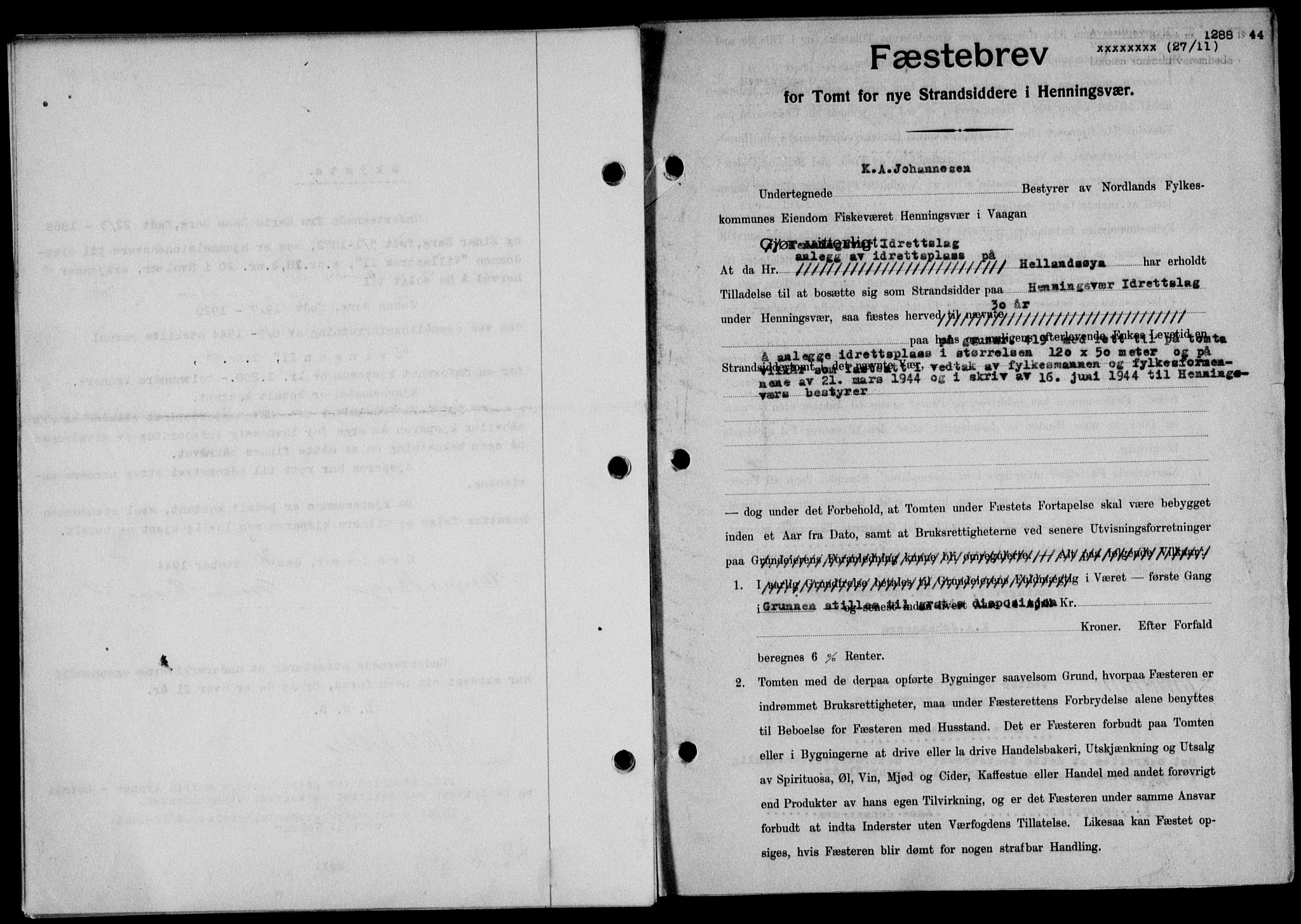 Lofoten sorenskriveri, SAT/A-0017/1/2/2C/L0012a: Mortgage book no. 12a, 1943-1944, Diary no: : 1286/1944