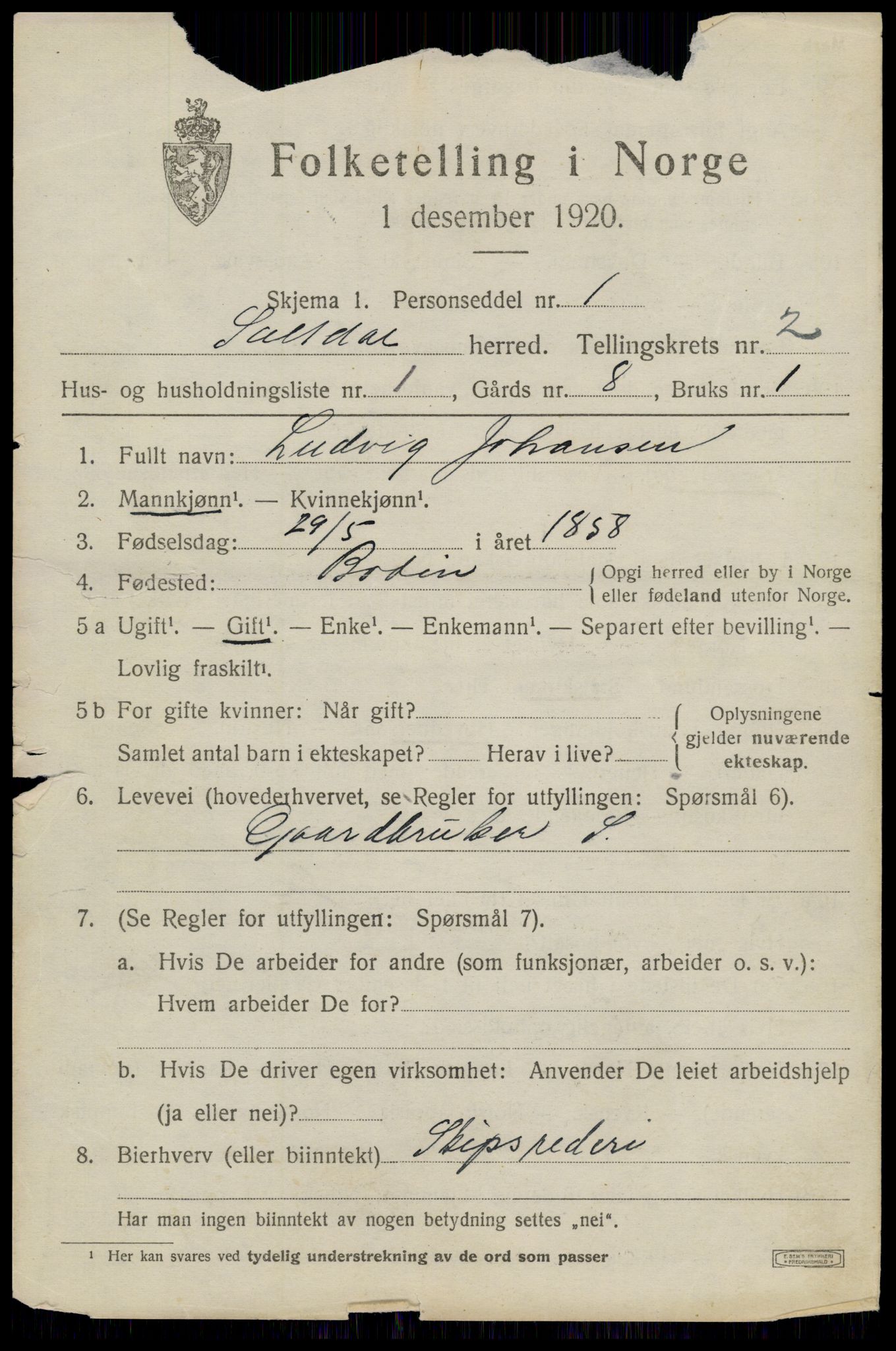 SAT, 1920 census for Saltdal, 1920, p. 2841