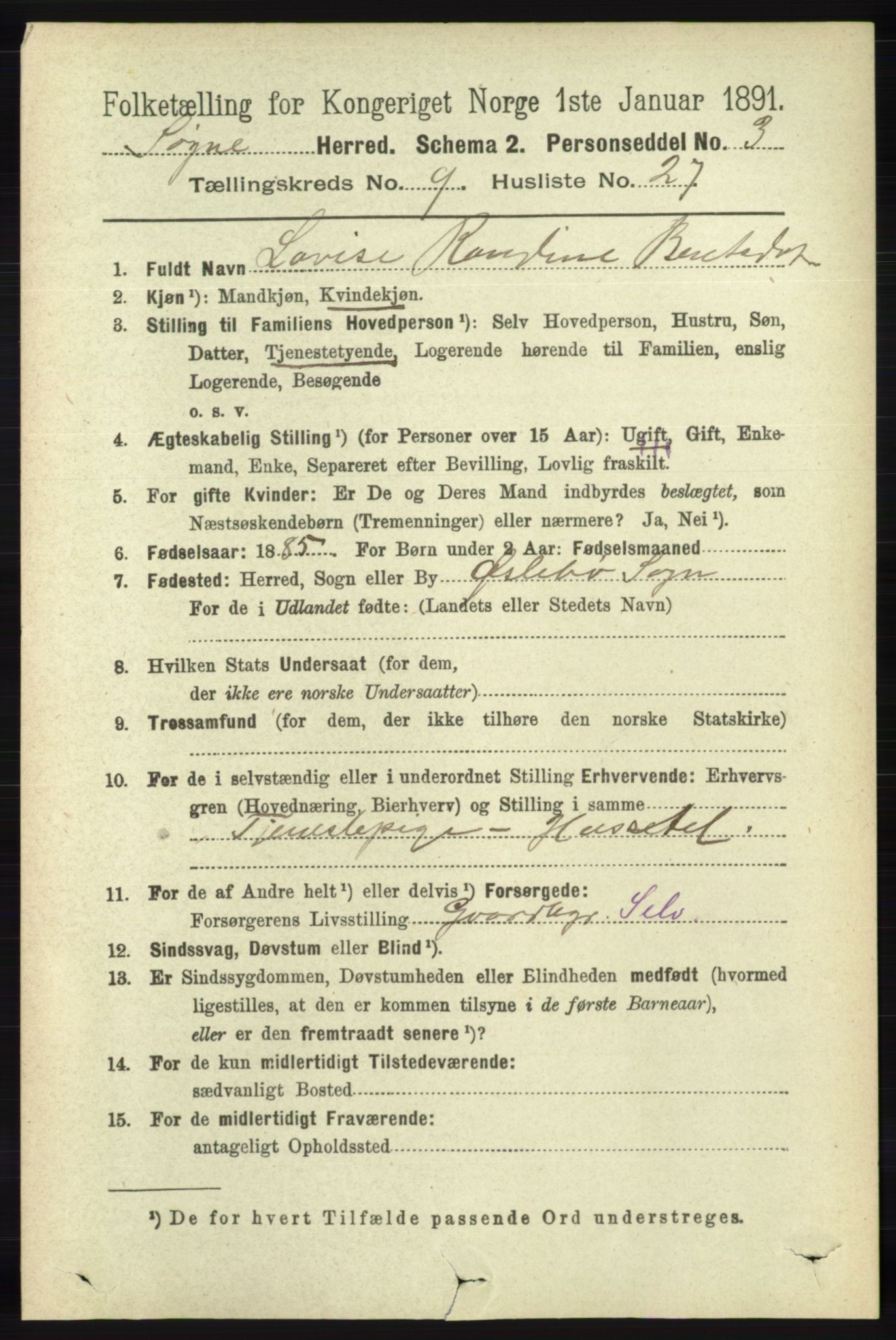 RA, 1891 census for 1018 Søgne, 1891, p. 2671