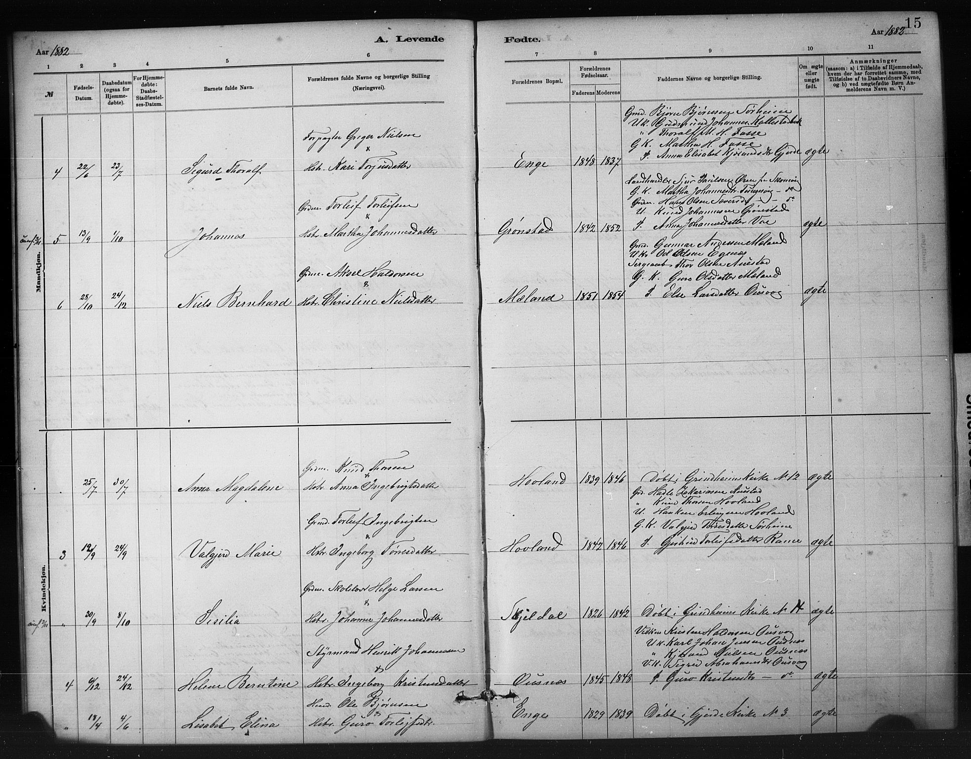 Etne sokneprestembete, SAB/A-75001/H/Hab: Parish register (copy) no. A 5, 1879-1896, p. 15