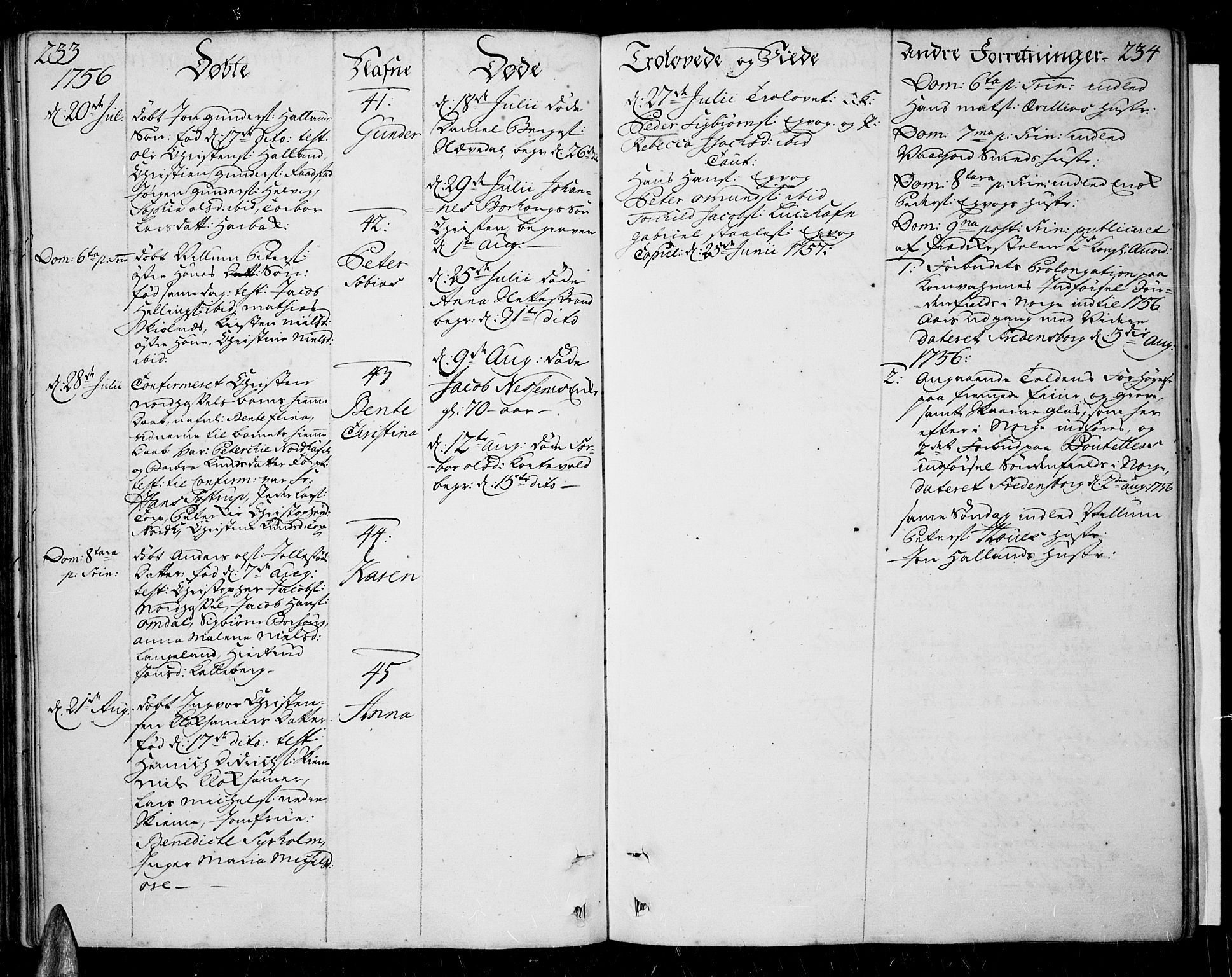 Lista sokneprestkontor, AV/SAK-1111-0027/F/Fa/L0003: Parish register (official) no. A 3 /1, 1743-1767, p. 233-234