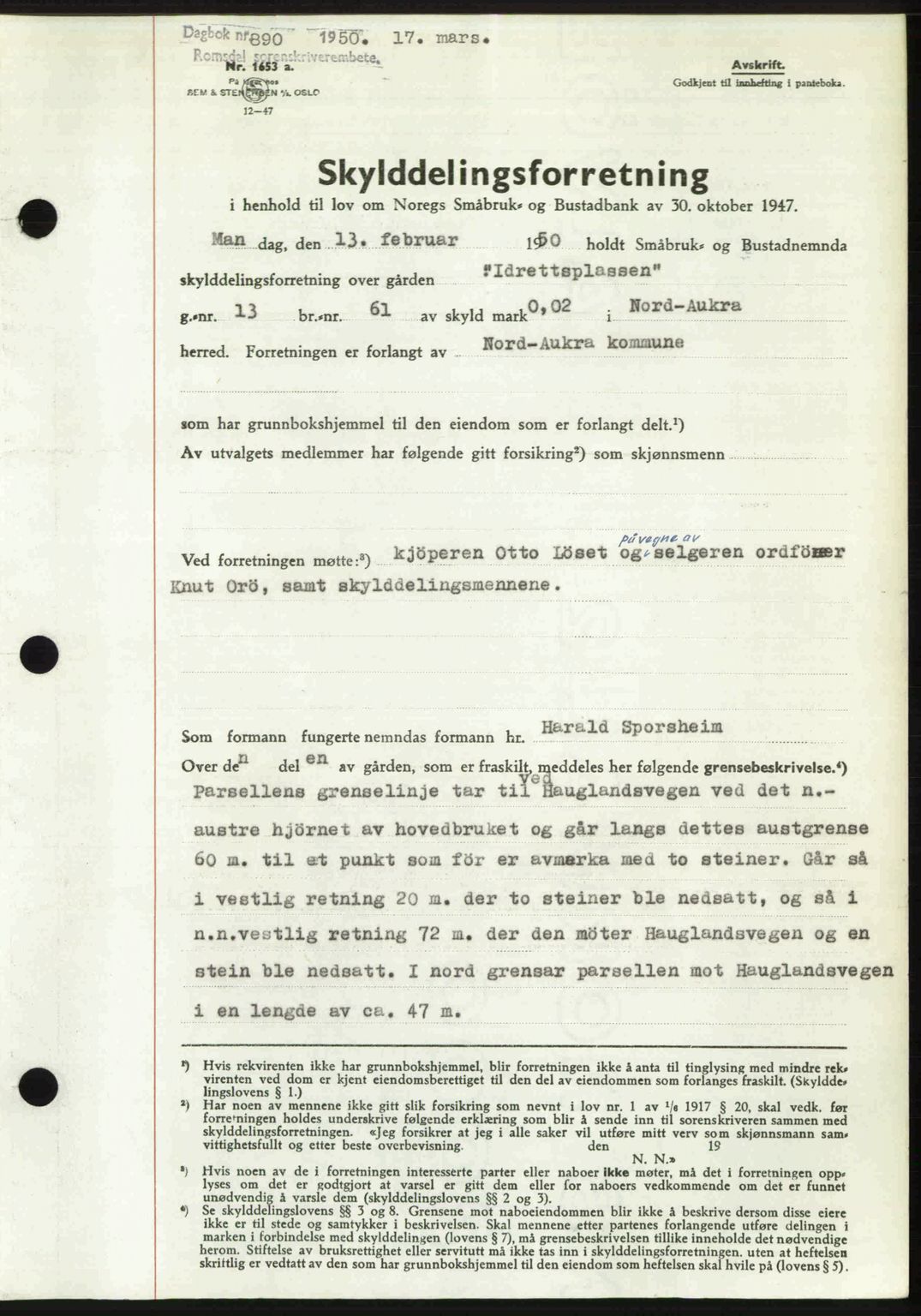 Romsdal sorenskriveri, AV/SAT-A-4149/1/2/2C: Mortgage book no. A32, 1950-1950, Diary no: : 890/1950