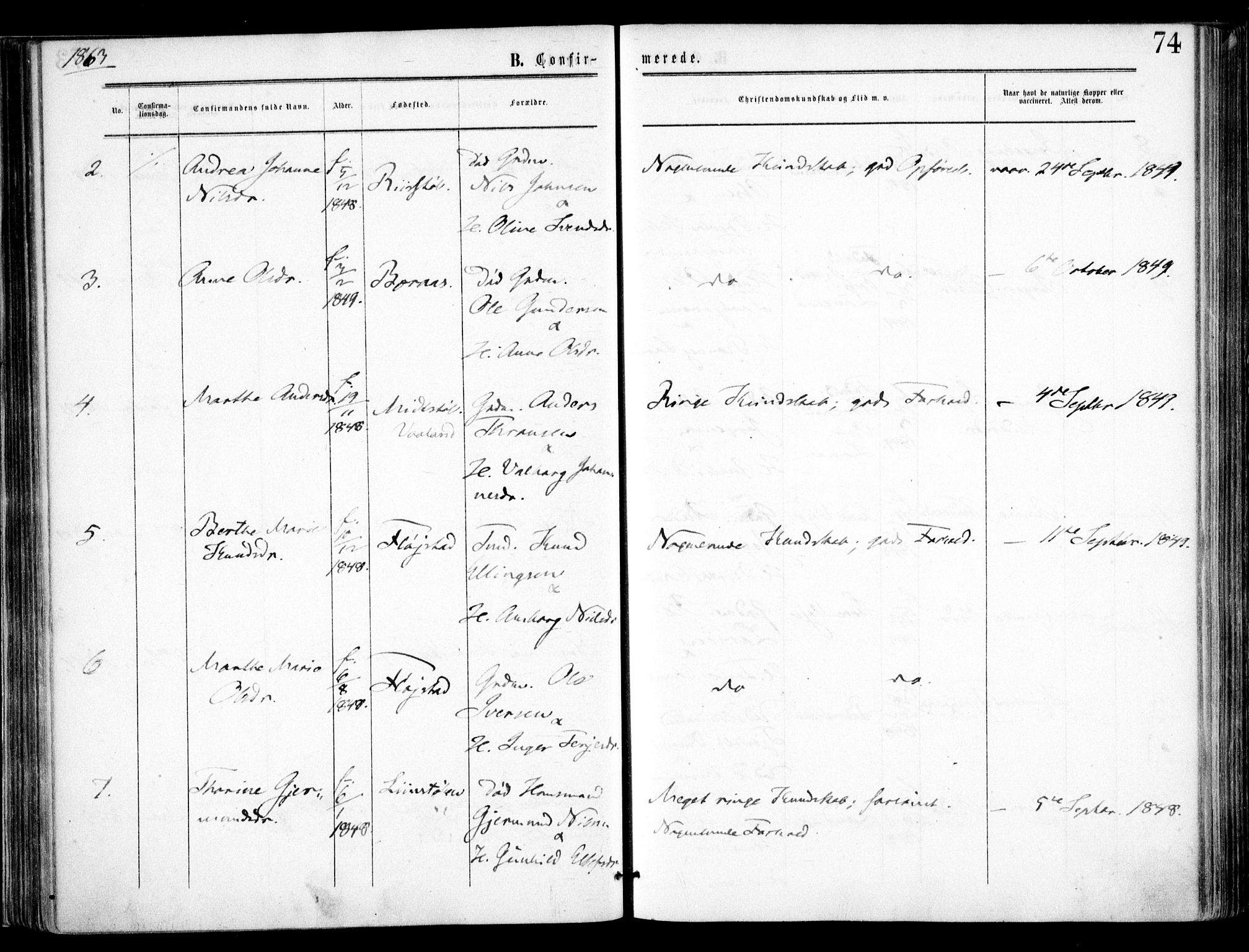 Austre Moland sokneprestkontor, AV/SAK-1111-0001/F/Fa/Faa/L0008: Parish register (official) no. A 8, 1858-1868, p. 74