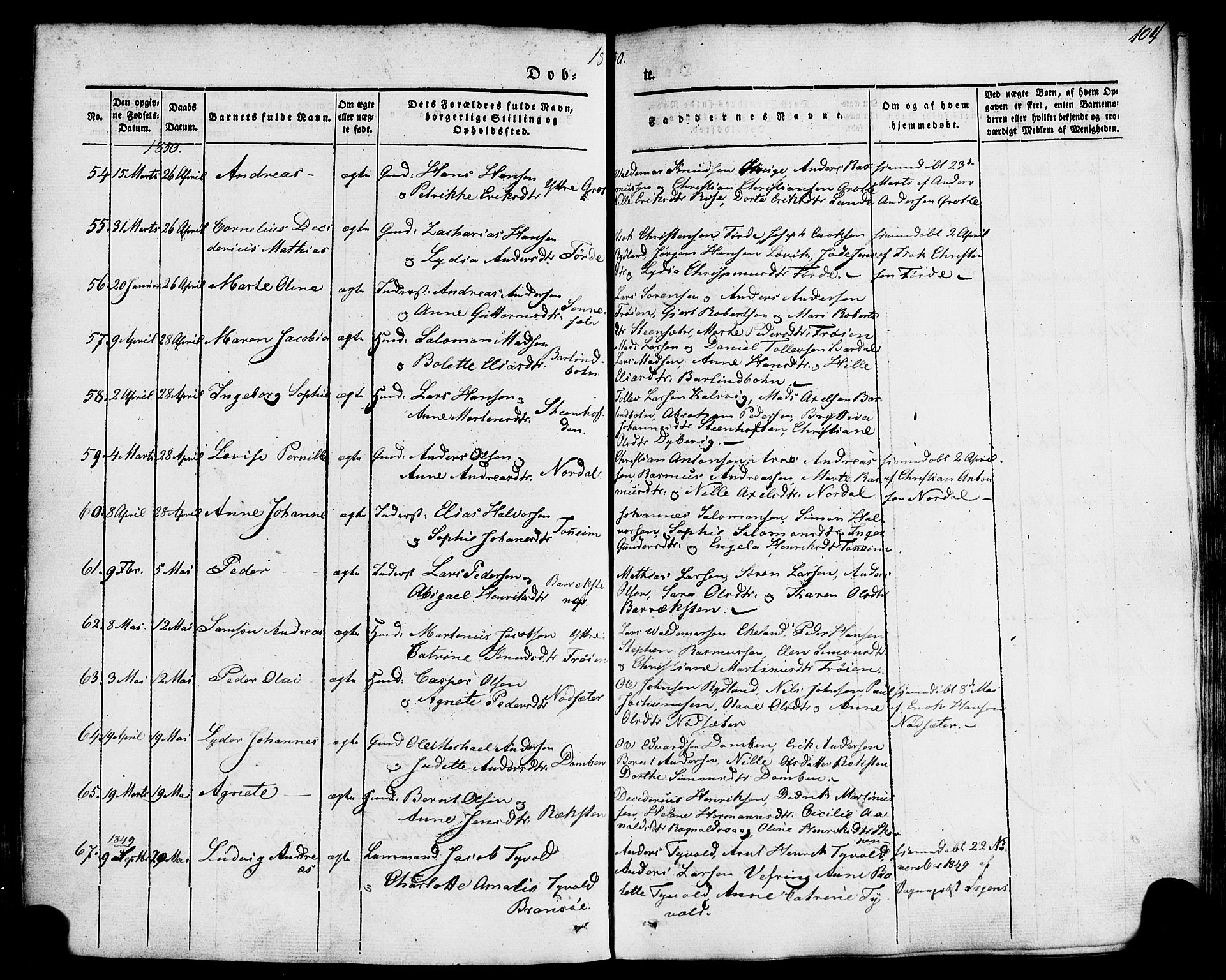 Kinn sokneprestembete, AV/SAB-A-80801/H/Haa/Haaa/L0005: Parish register (official) no. A 5, 1841-1857, p. 104