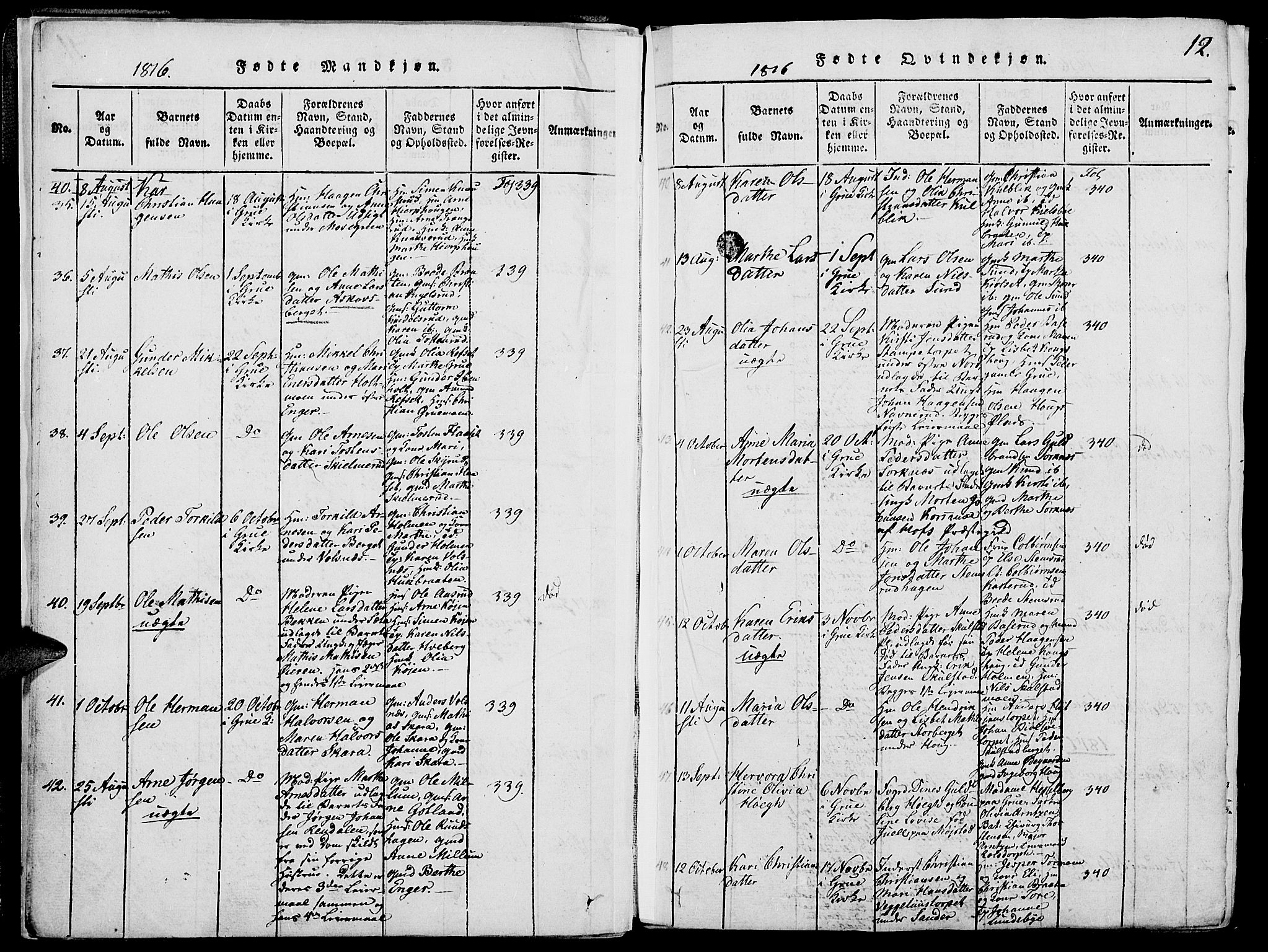 Grue prestekontor, SAH/PREST-036/H/Ha/Hab/L0002: Parish register (copy) no. 2, 1815-1841, p. 12