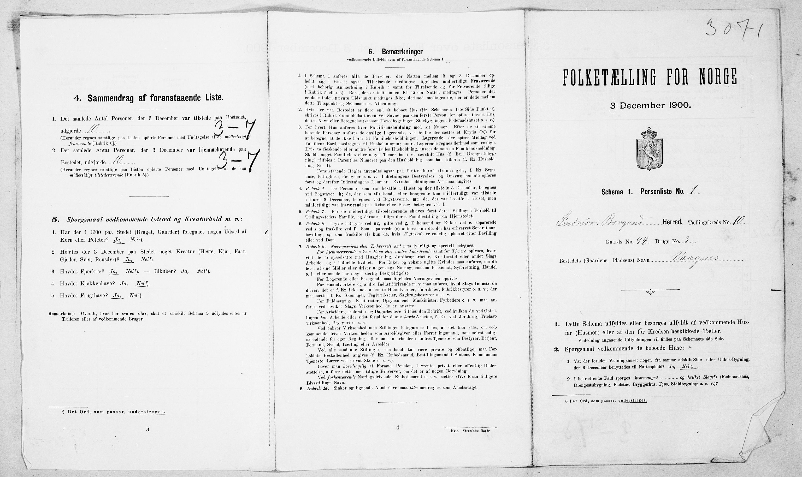 SAT, 1900 census for Borgund, 1900, p. 1043