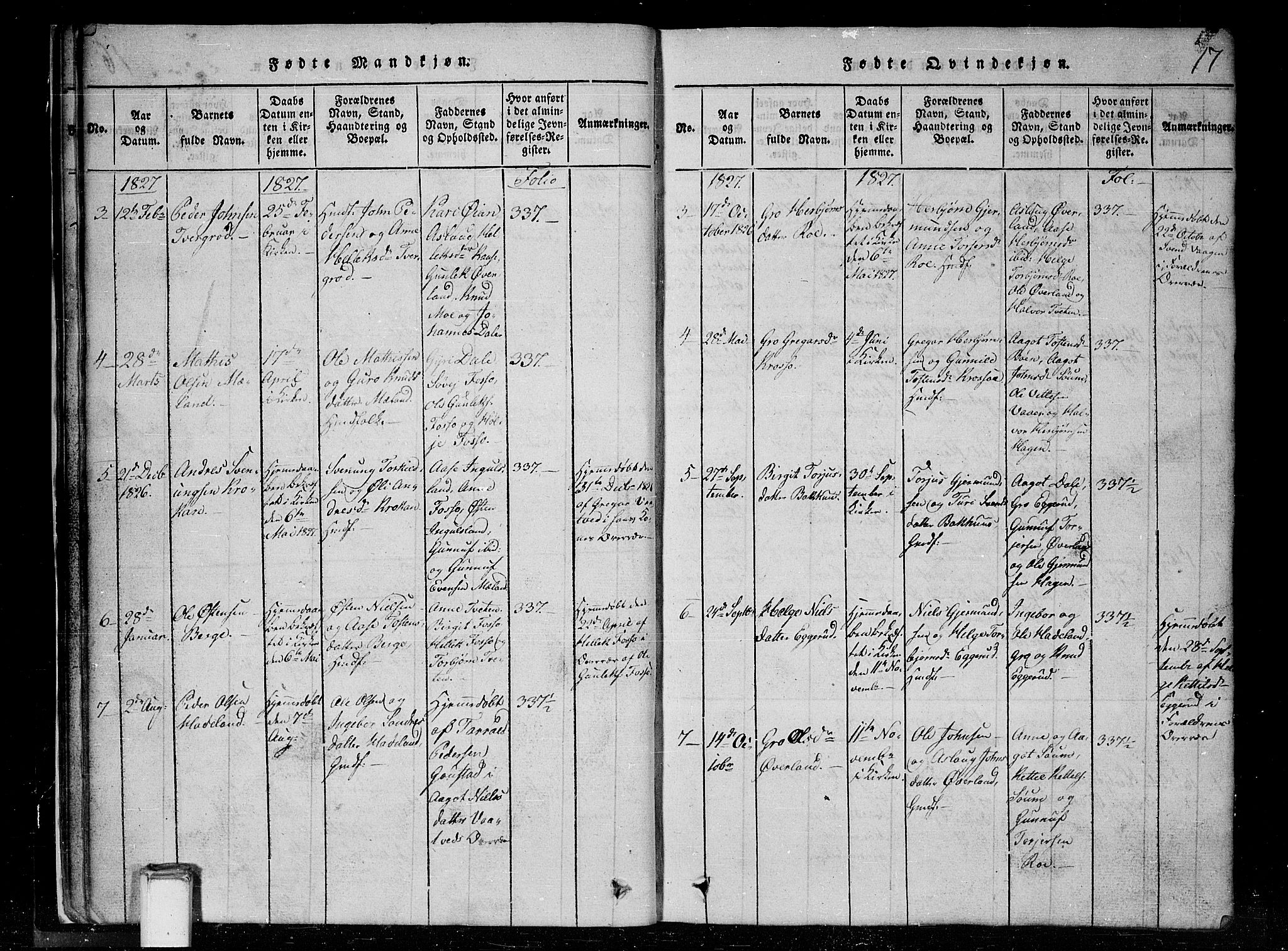 Tinn kirkebøker, AV/SAKO-A-308/G/Gc/L0001: Parish register (copy) no. III 1, 1815-1879, p. 17