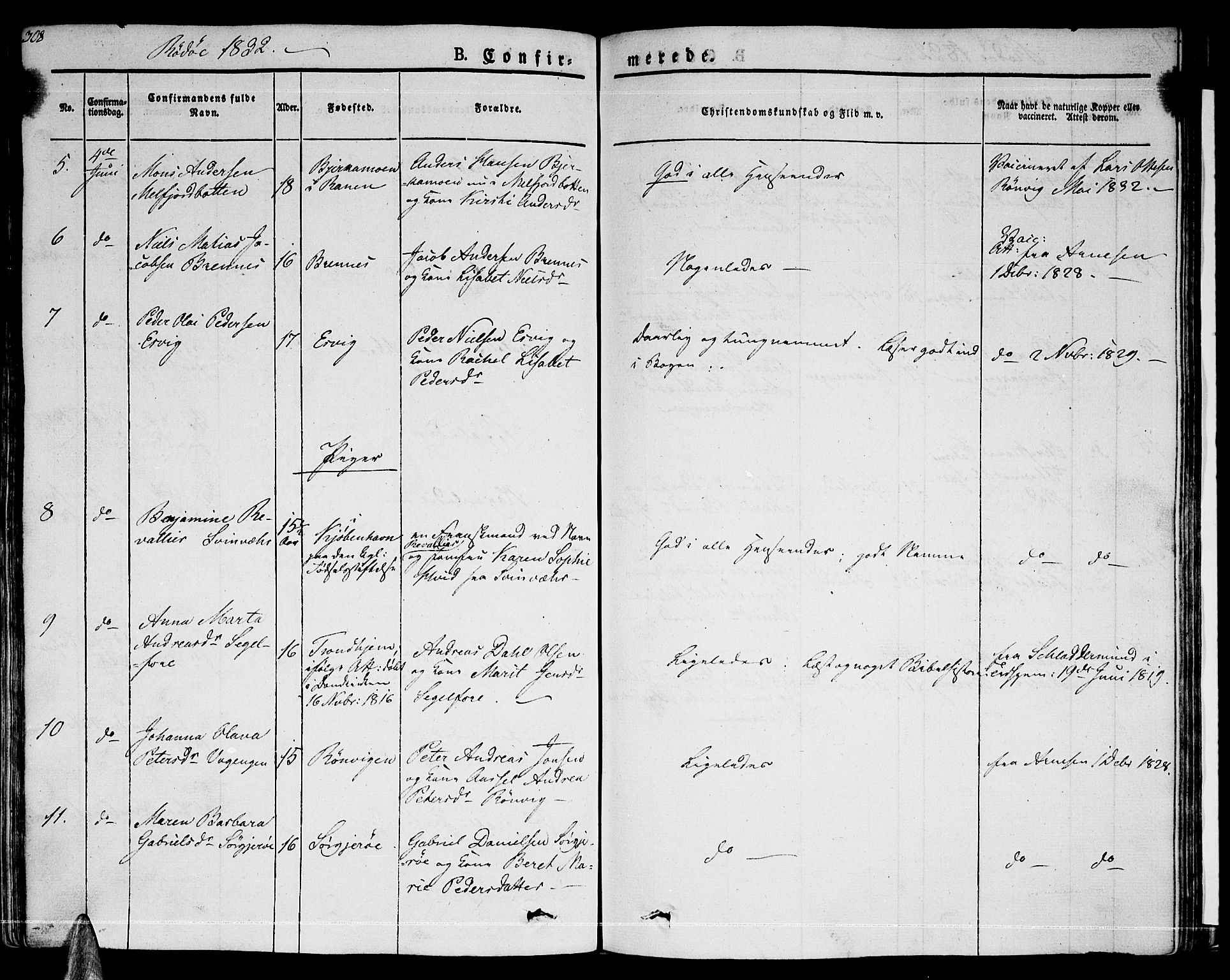 Ministerialprotokoller, klokkerbøker og fødselsregistre - Nordland, AV/SAT-A-1459/841/L0598: Parish register (official) no. 841A06 /1, 1825-1844, p. 308