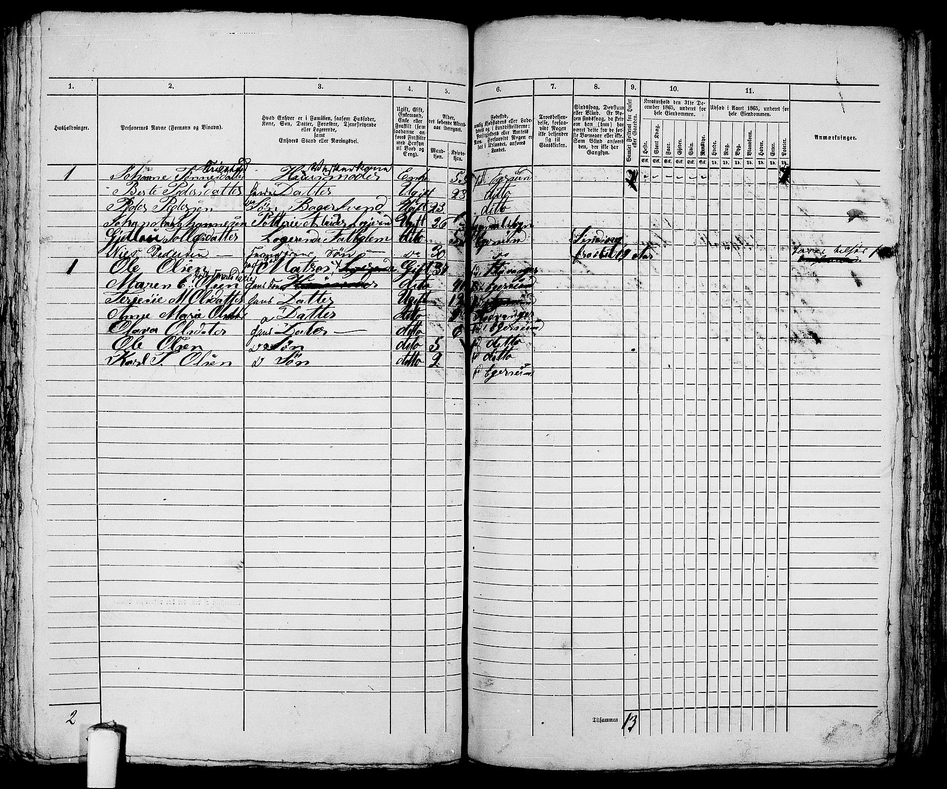 RA, 1865 census for Eigersund parish, Egersund town, 1865, p. 363