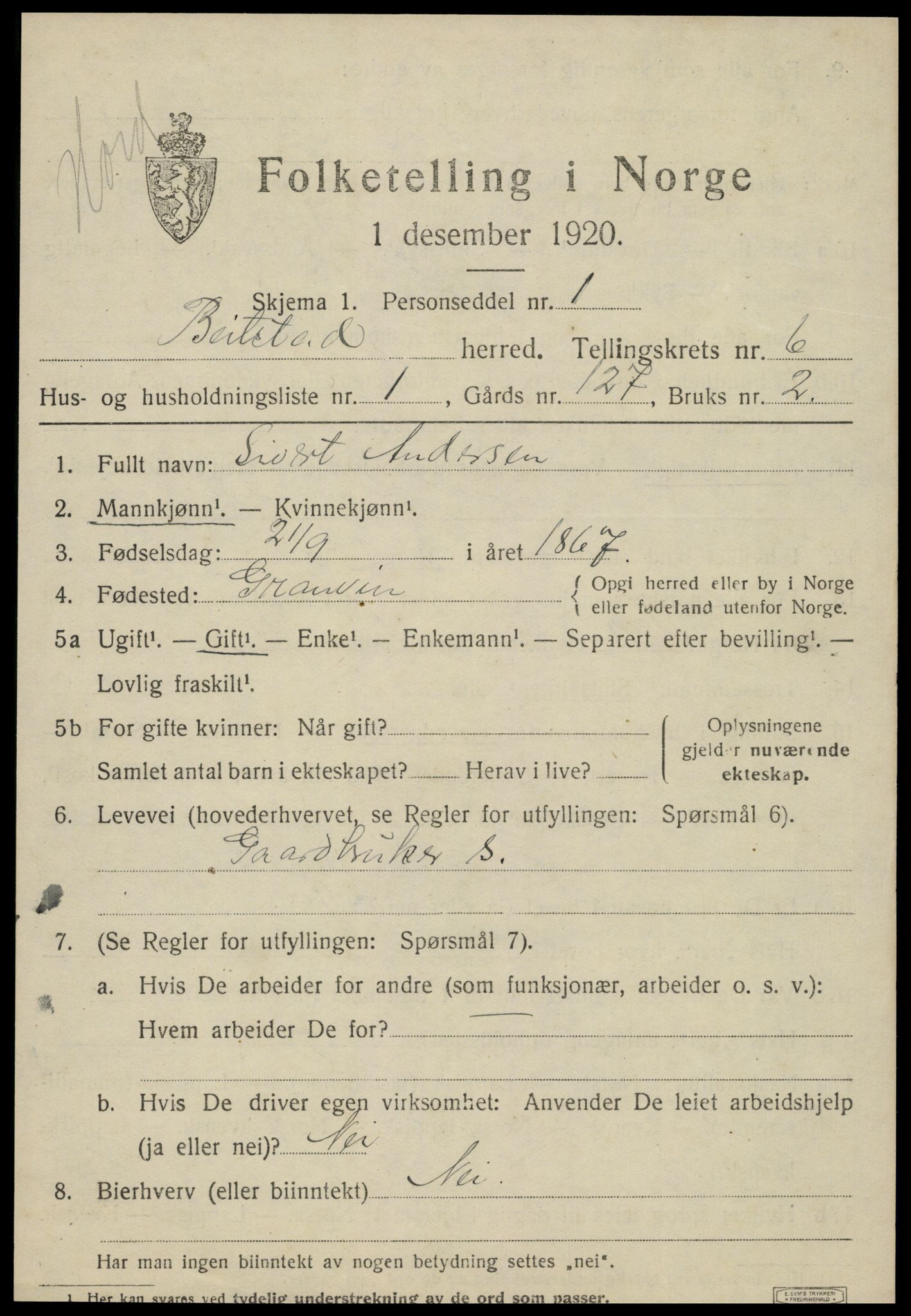 SAT, 1920 census for Beitstad, 1920, p. 4117