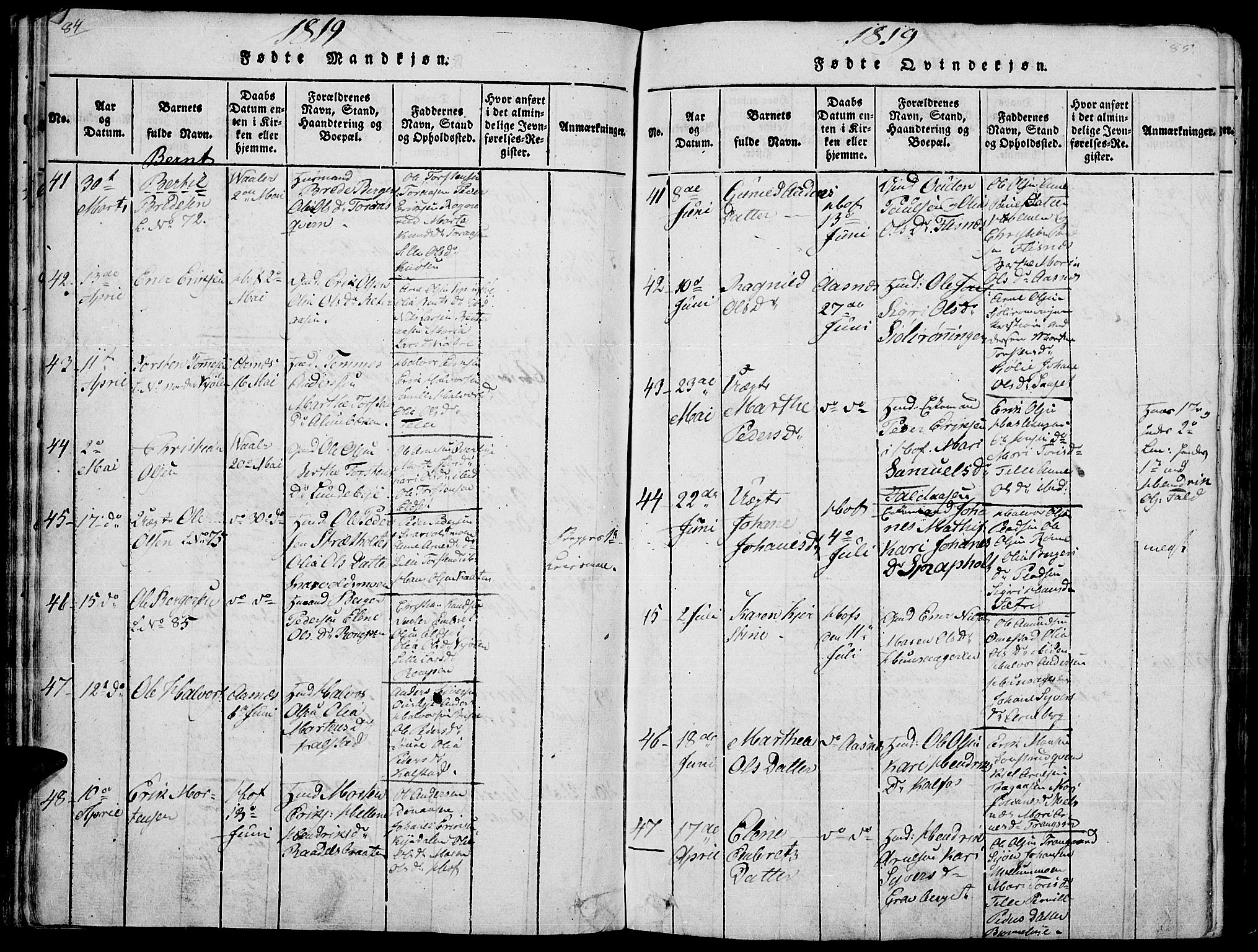 Hof prestekontor, SAH/PREST-038/H/Ha/Haa/L0005: Parish register (official) no. 5, 1816-1822, p. 84-85