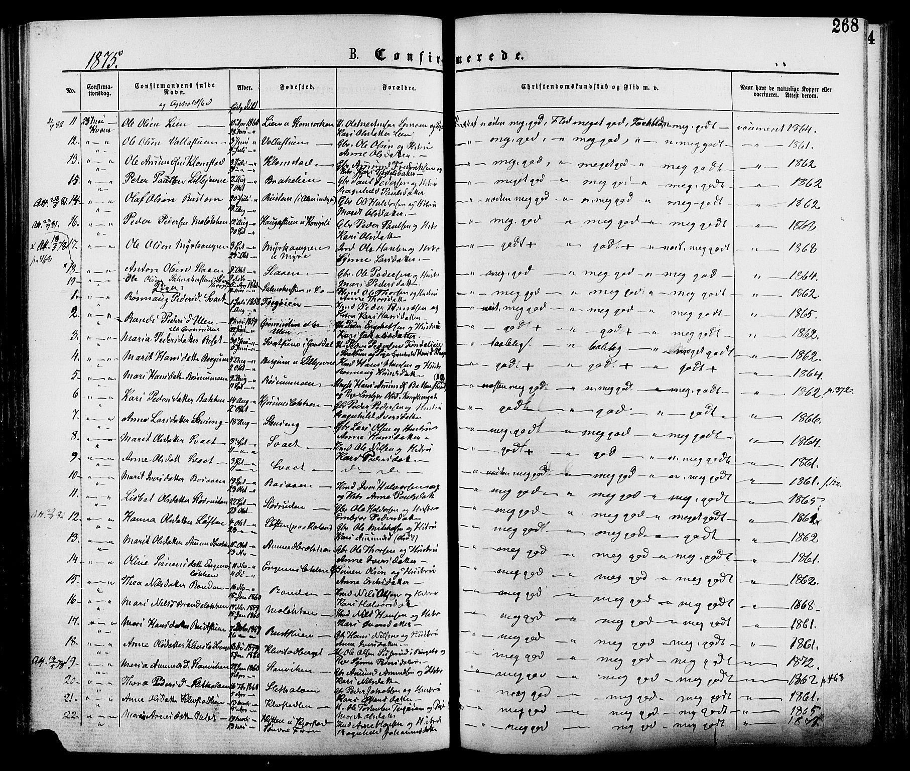 Nord-Fron prestekontor, AV/SAH-PREST-080/H/Ha/Haa/L0002: Parish register (official) no. 2, 1865-1883, p. 268