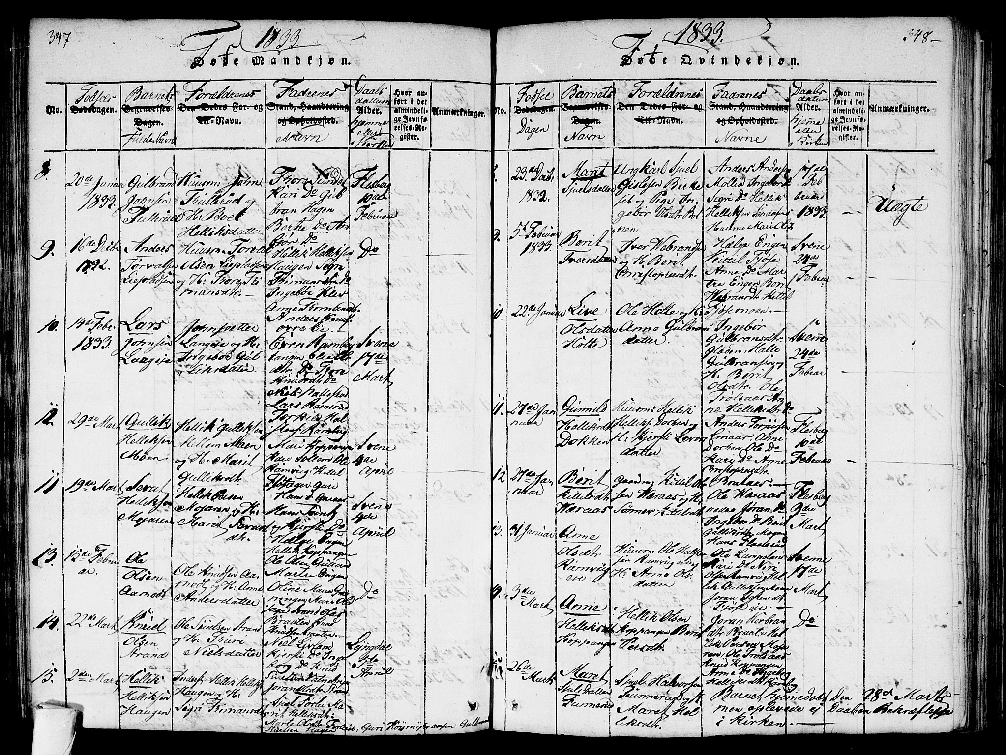 Flesberg kirkebøker, AV/SAKO-A-18/G/Ga/L0001: Parish register (copy) no. I 1, 1816-1834, p. 347-348