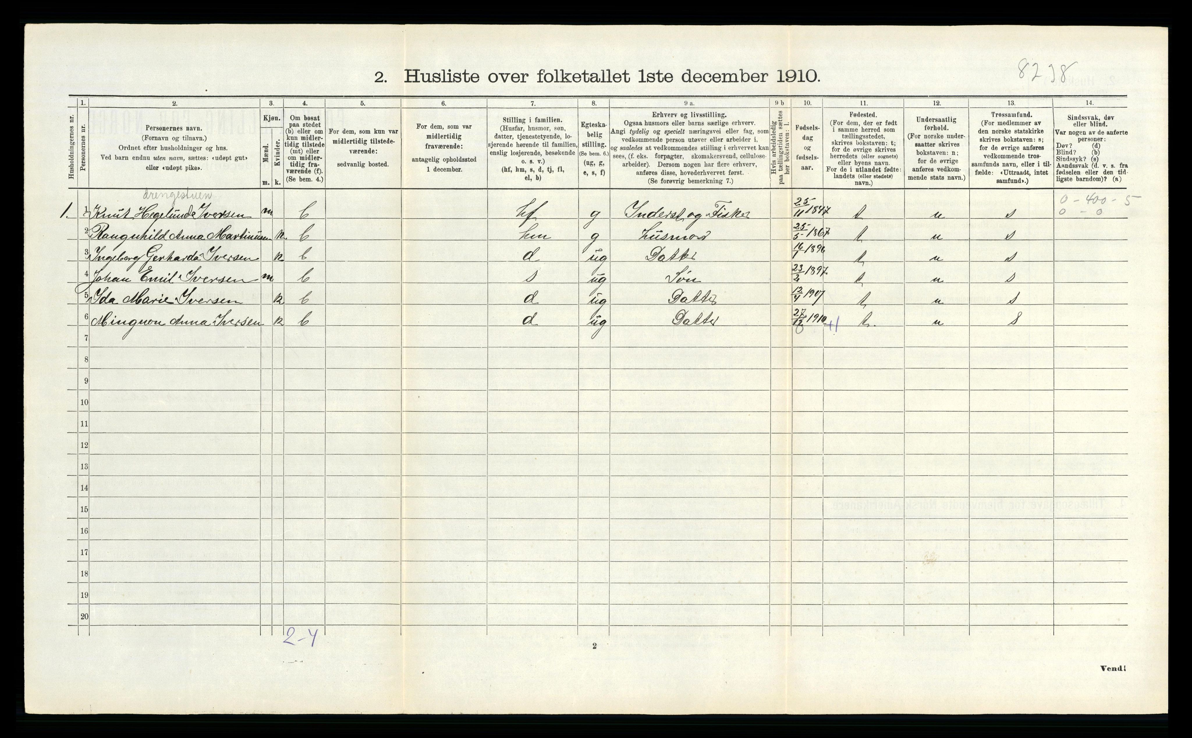 RA, 1910 census for Tysfjord, 1910, p. 494