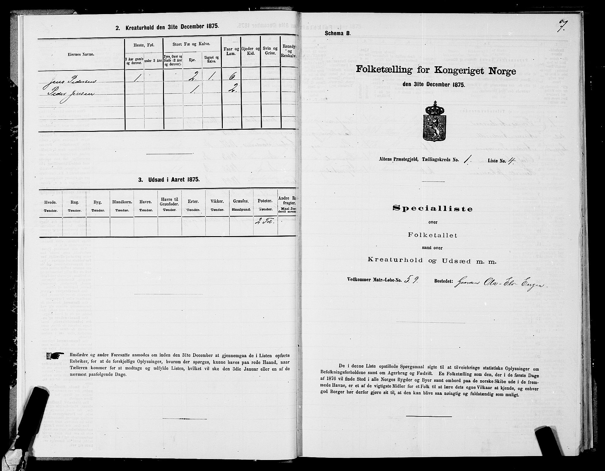 SATØ, 1875 census for 2012P Alta, 1875, p. 1007