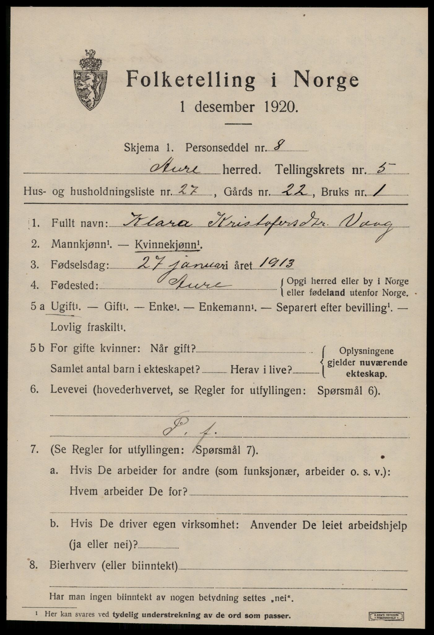 SAT, 1920 census for Aure, 1920, p. 2450