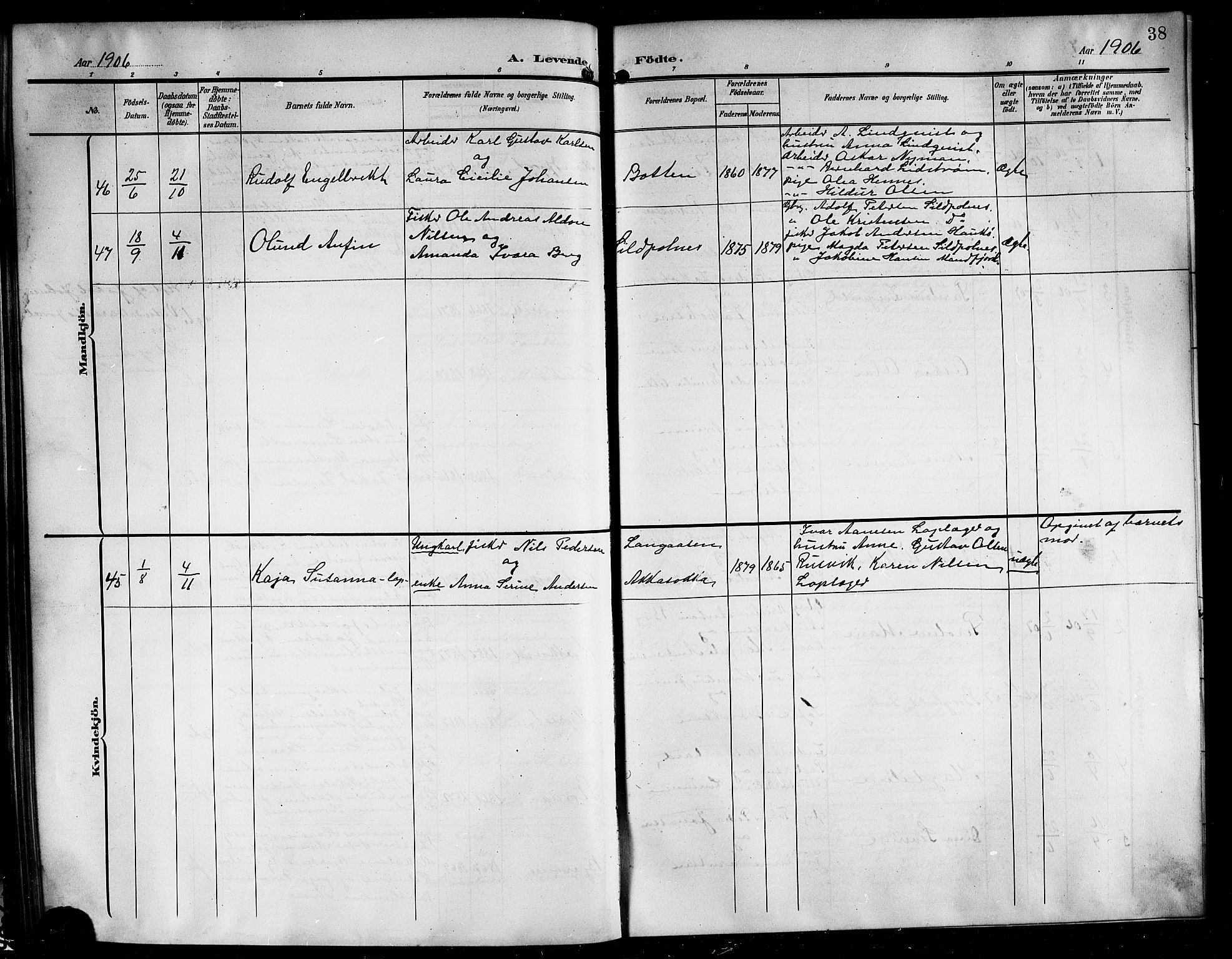Ministerialprotokoller, klokkerbøker og fødselsregistre - Nordland, AV/SAT-A-1459/861/L0877: Parish register (copy) no. 861C03, 1903-1919, p. 38