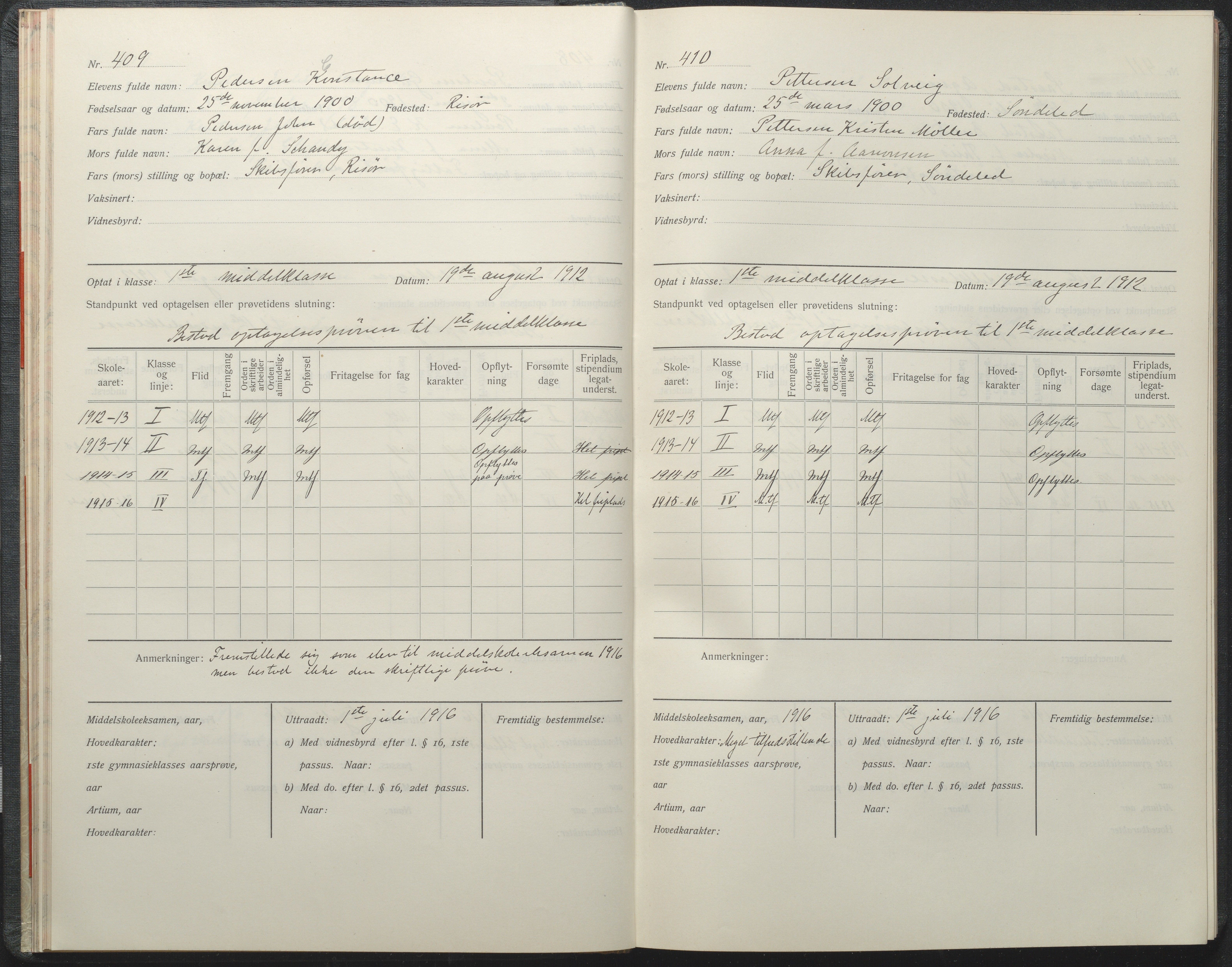 Risør kommune, AAKS/KA0901-PK/1/05/05i/L0002: Manntallsprotokoll, 1911-1925, p. 409-410