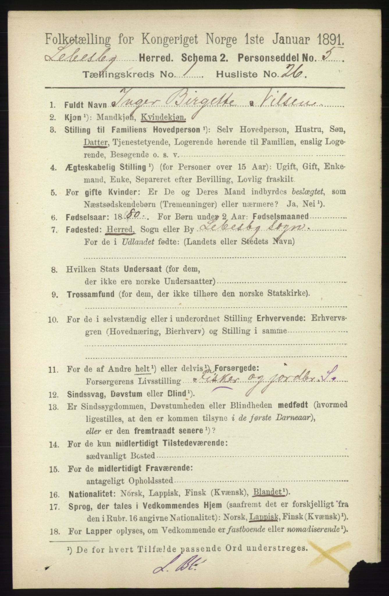 RA, 1891 census for 2022 Lebesby, 1891, p. 247