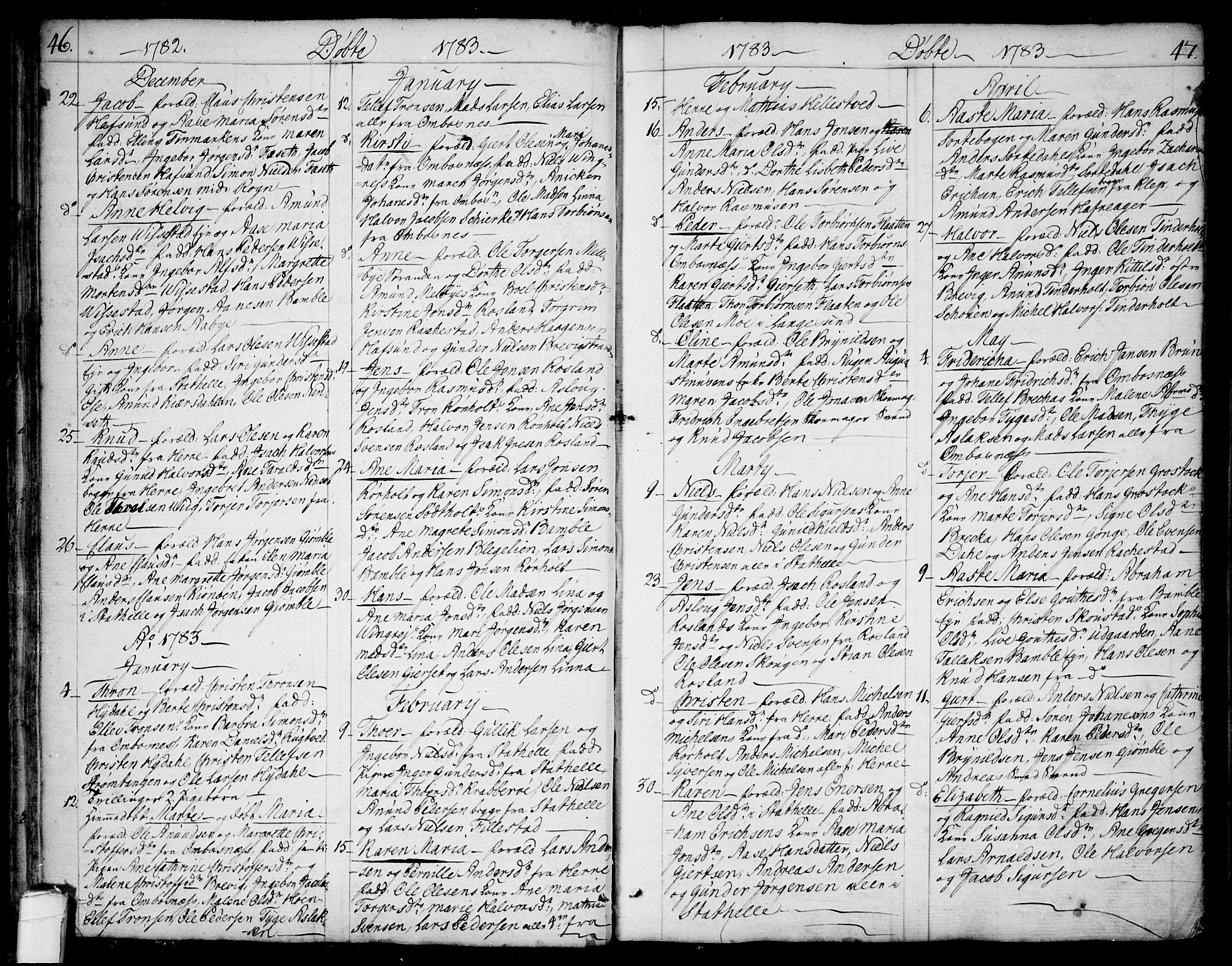 Bamble kirkebøker, SAKO/A-253/F/Fa/L0002: Parish register (official) no. I 2, 1775-1814, p. 46-47