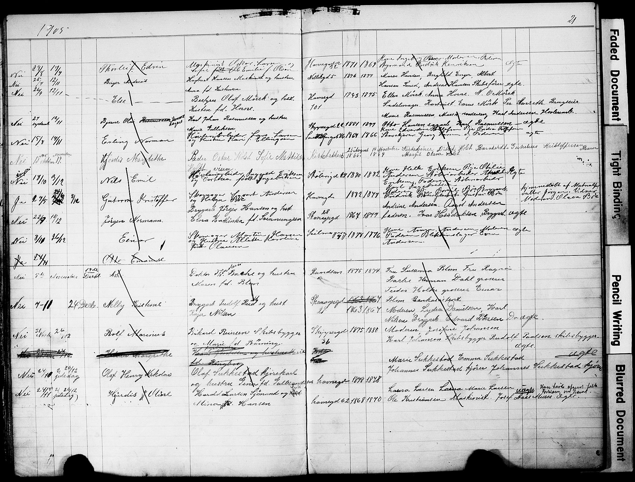 Strømsø kirkebøker, AV/SAKO-A-246/Y/Yb/L0001: Parish register draft no. II 1, 1896-1904, p. 21