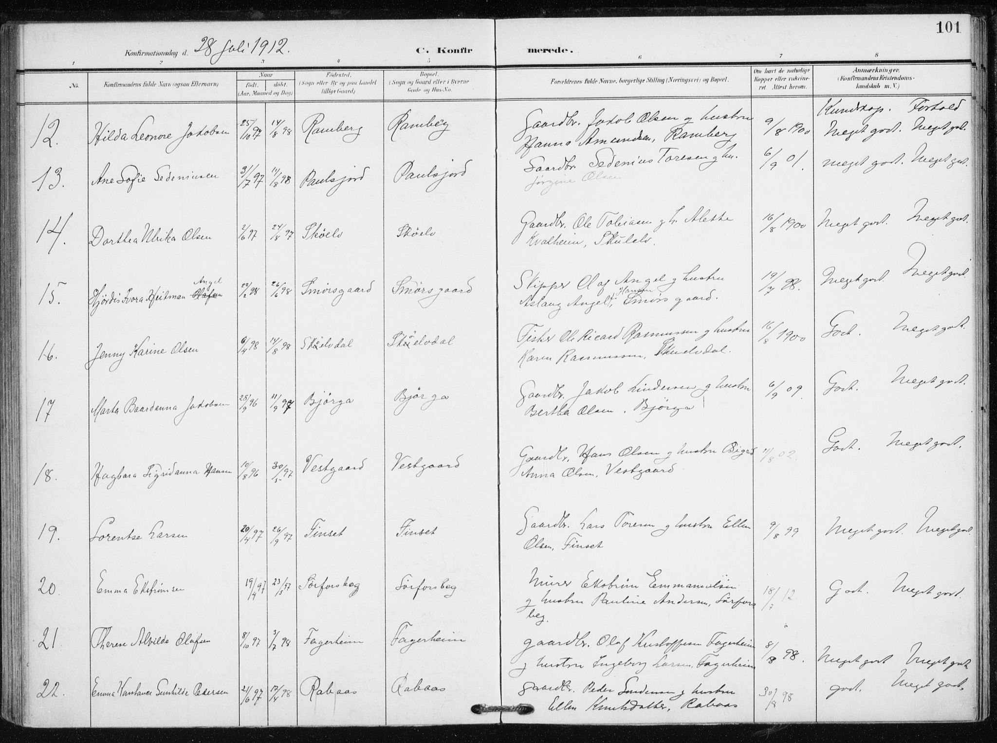 Tranøy sokneprestkontor, SATØ/S-1313/I/Ia/Iaa/L0012kirke: Parish register (official) no. 12, 1905-1918, p. 101