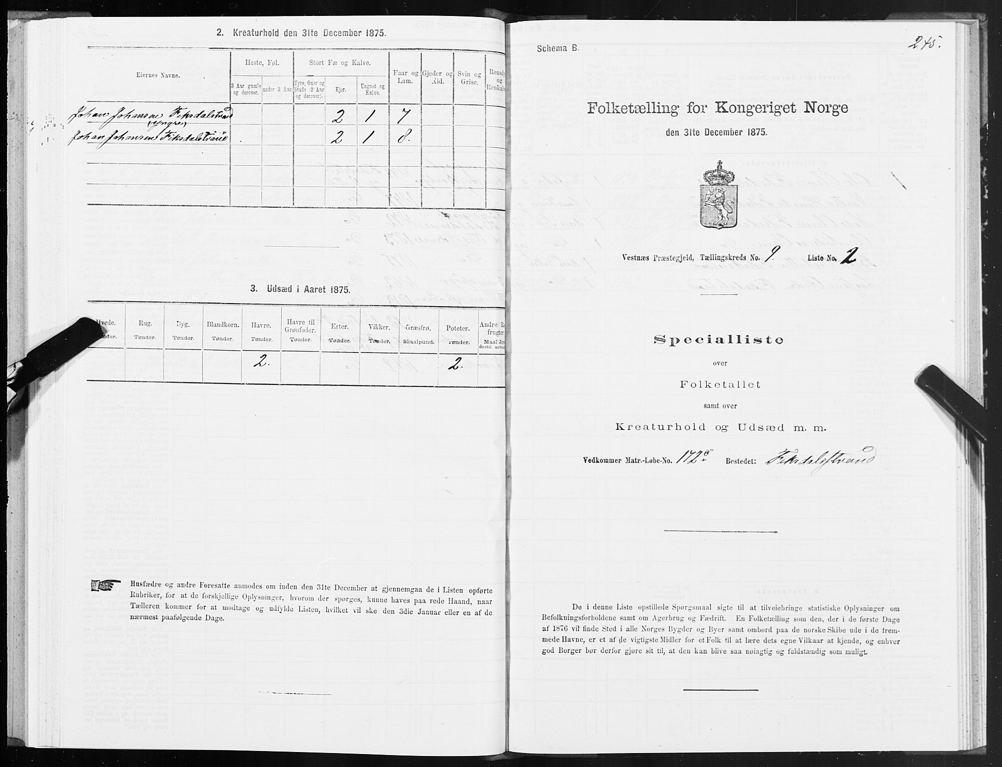 SAT, 1875 census for 1535P Vestnes, 1875, p. 3245