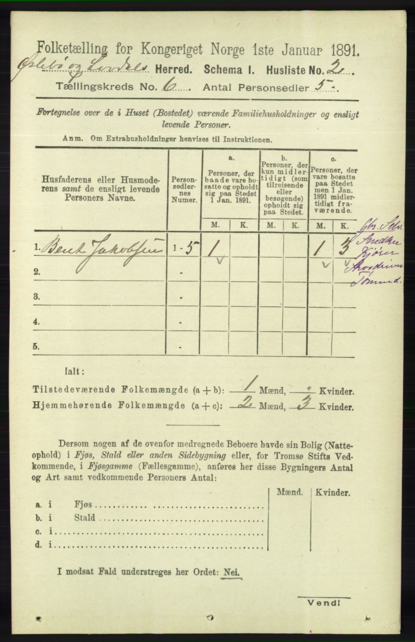 RA, 1891 census for 1021 Øyslebø og Laudal, 1891, p. 1645