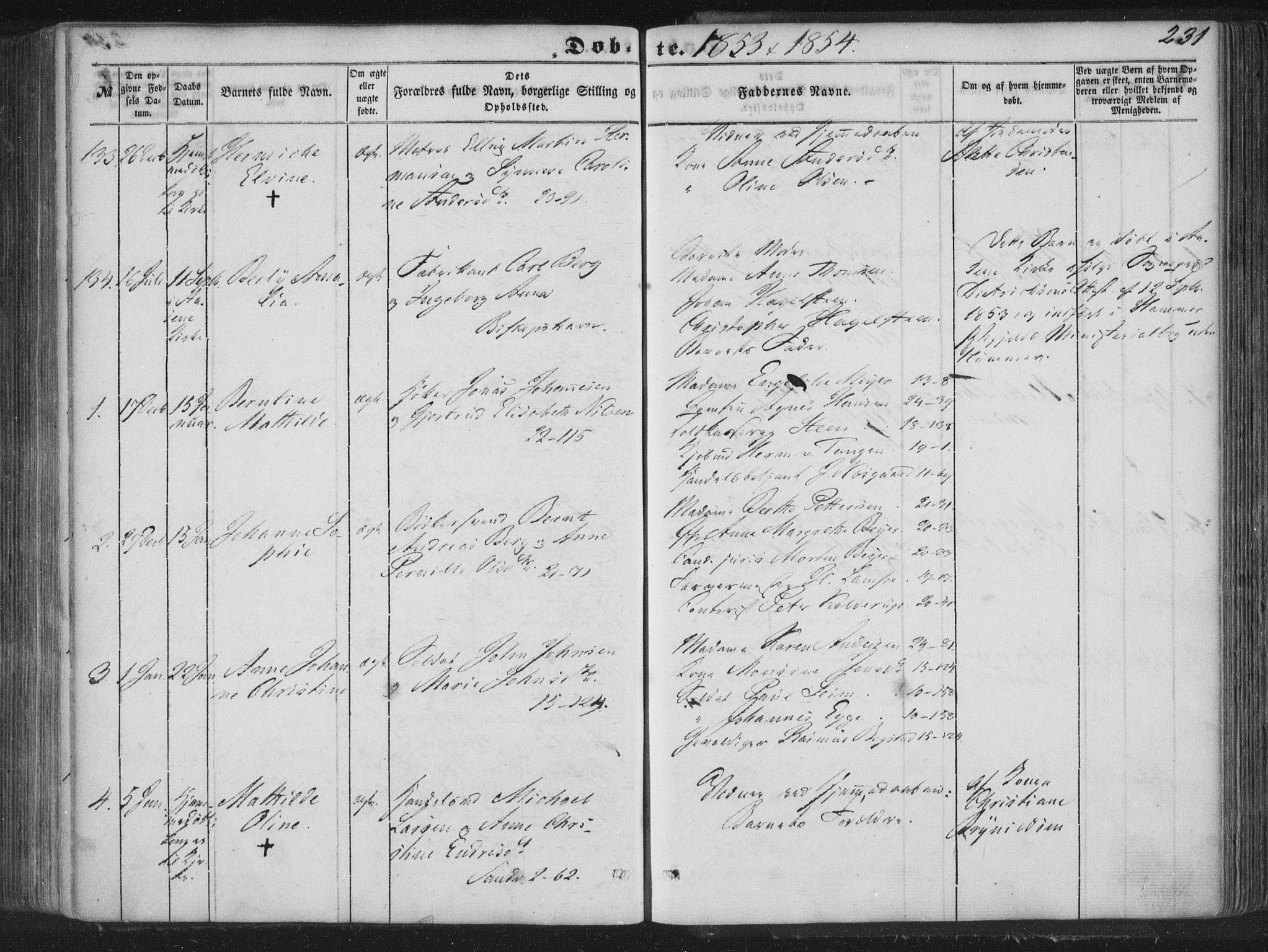 Korskirken sokneprestembete, SAB/A-76101/H/Haa/L0017: Parish register (official) no. B 3, 1851-1857, p. 231