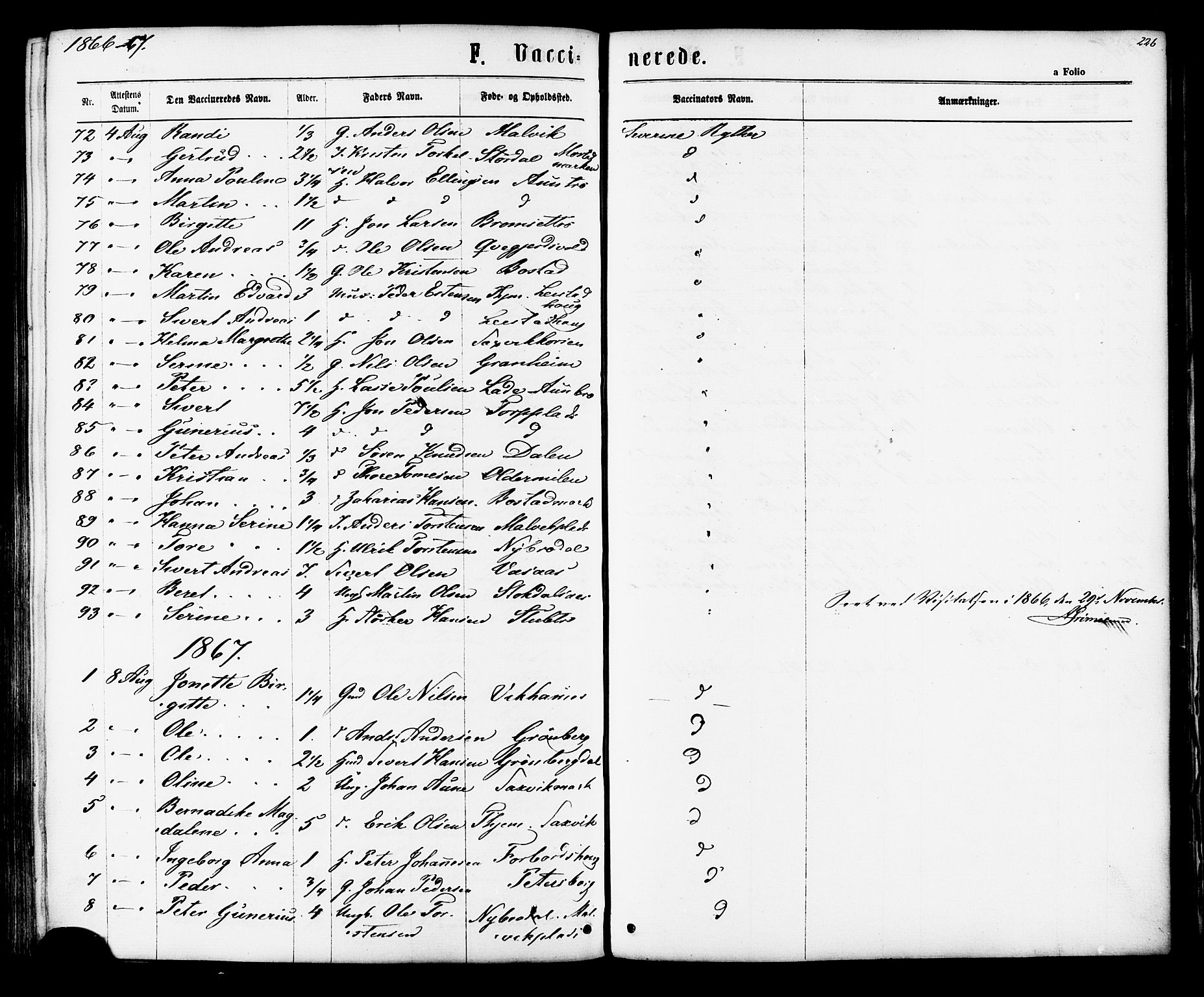 Ministerialprotokoller, klokkerbøker og fødselsregistre - Sør-Trøndelag, SAT/A-1456/616/L0409: Parish register (official) no. 616A06, 1865-1877, p. 226