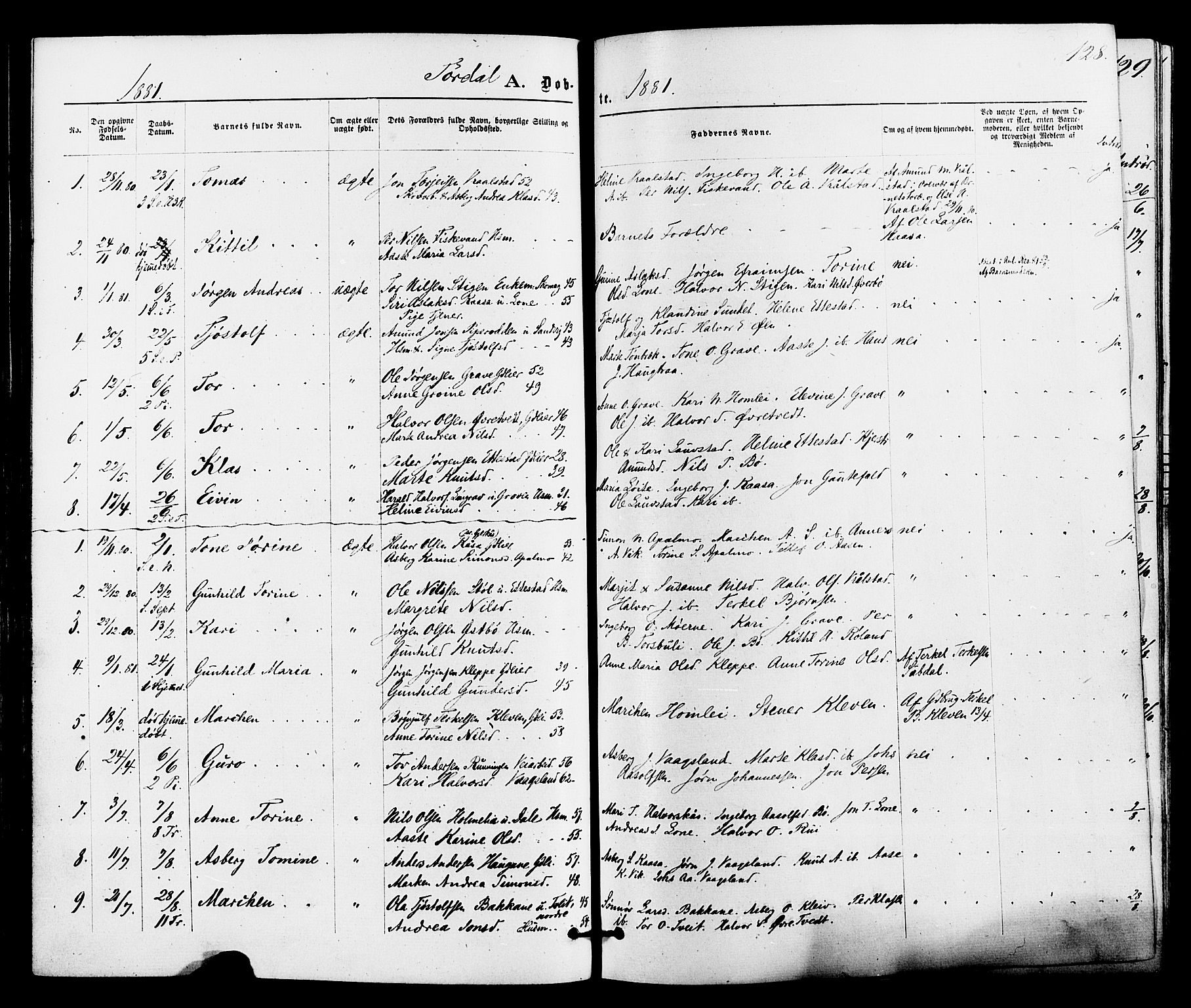 Drangedal kirkebøker, SAKO/A-258/F/Fa/L0009: Parish register (official) no. 9 /2, 1872-1884, p. 128