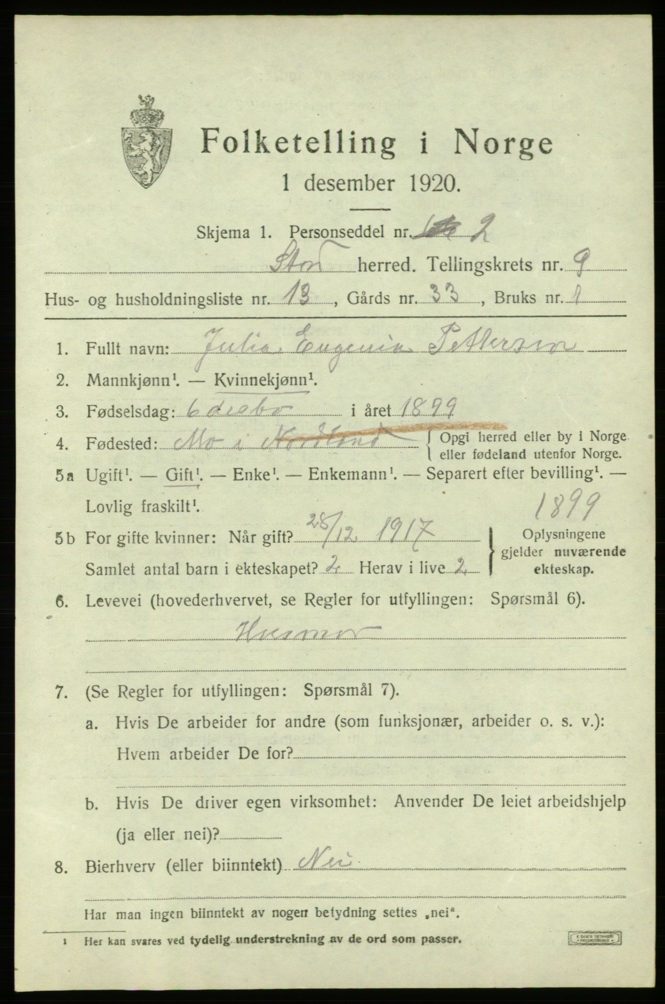 SAB, 1920 census for Stord, 1920, p. 4841