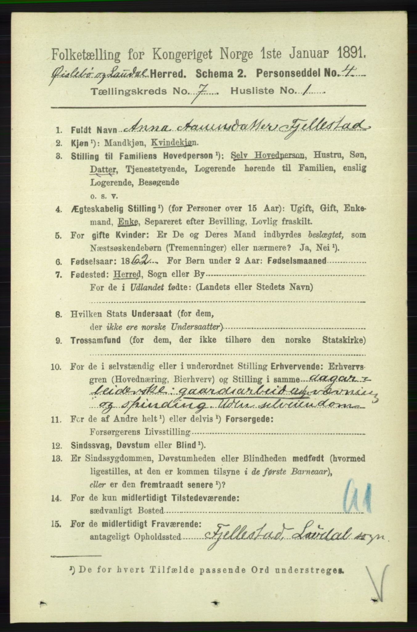 RA, 1891 census for 1021 Øyslebø og Laudal, 1891, p. 1931