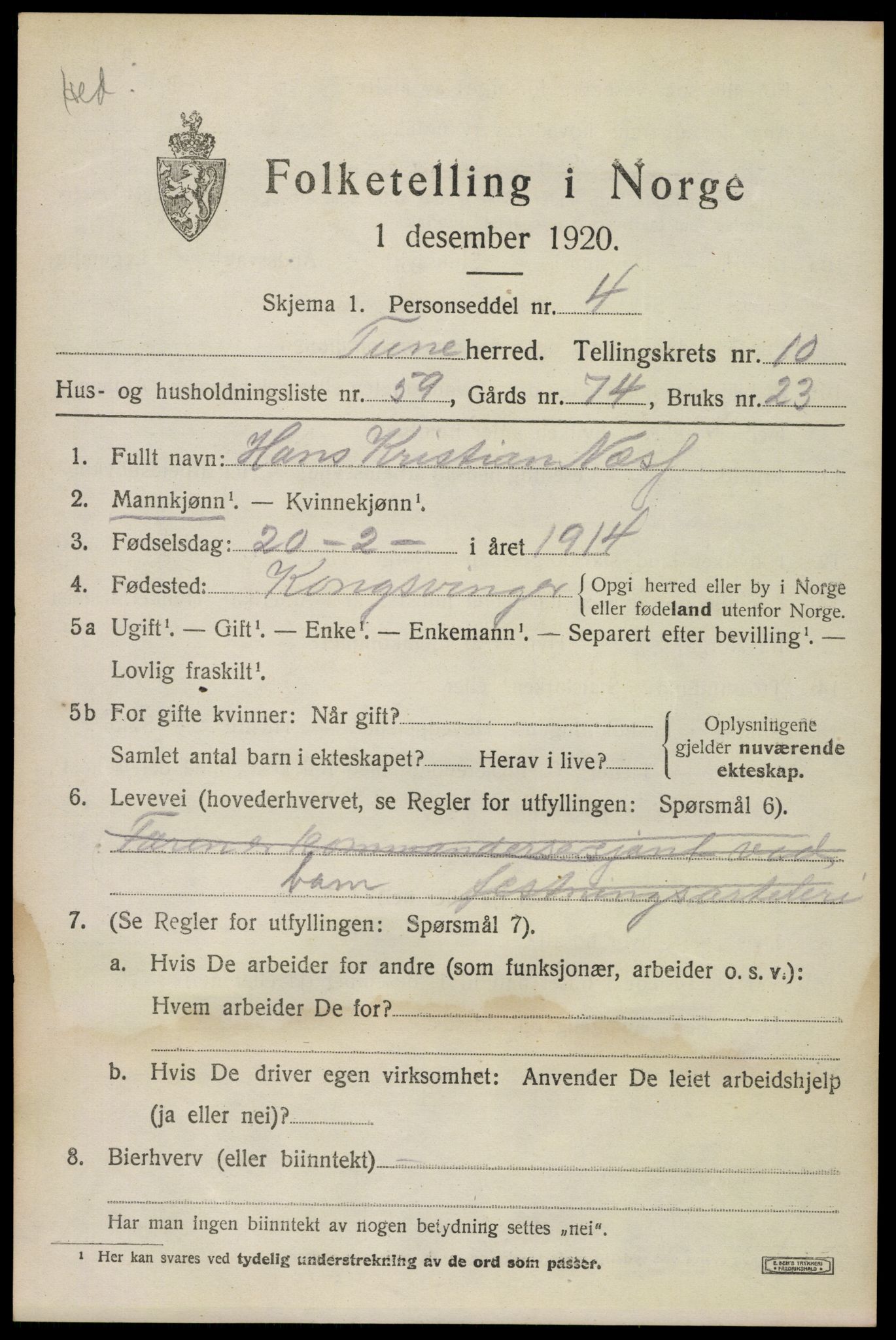 SAO, 1920 census for Tune, 1920, p. 11450