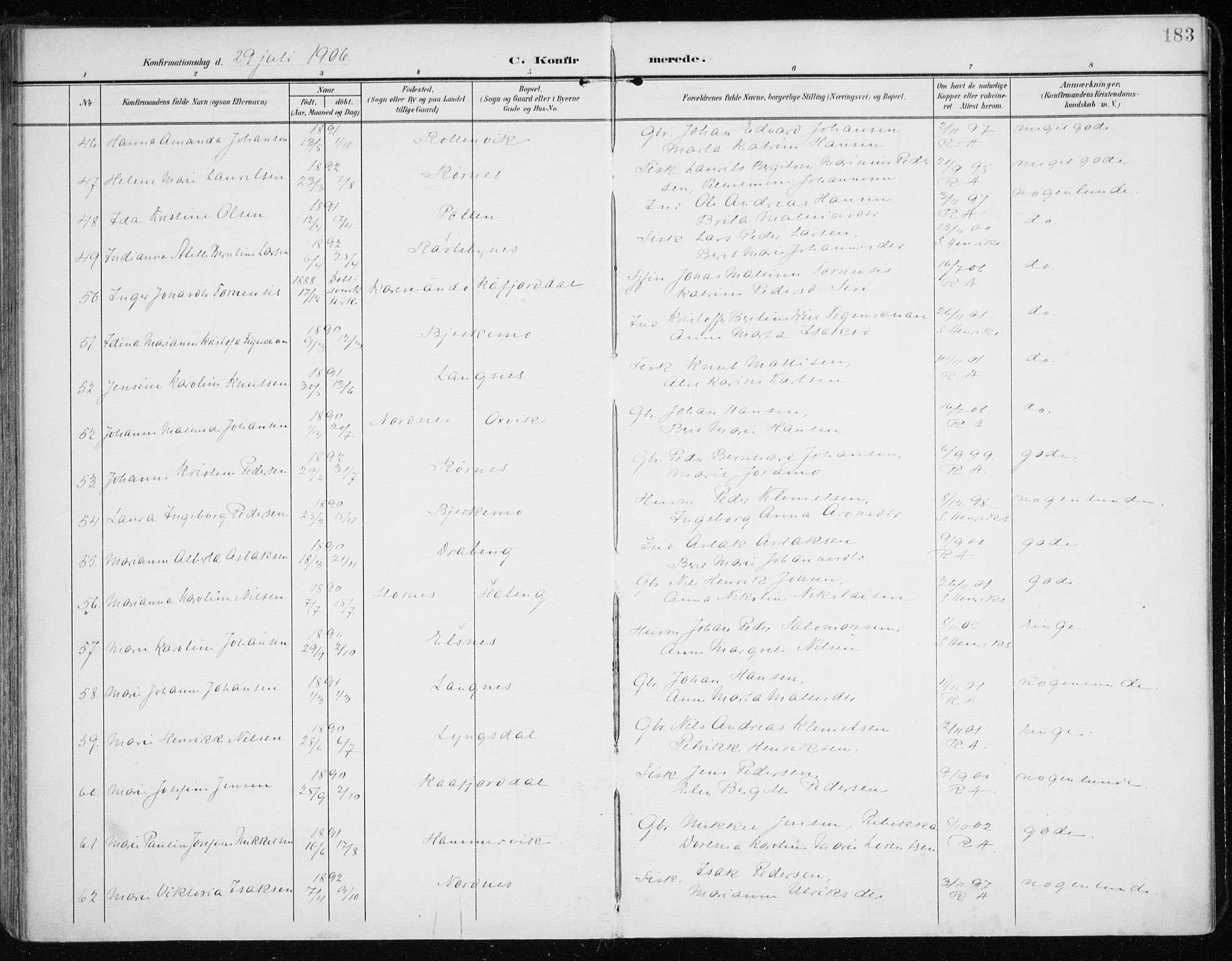 Lyngen sokneprestembete, SATØ/S-1289/H/He/Hea/L0011kirke: Parish register (official) no. 11, 1903-1913, p. 183