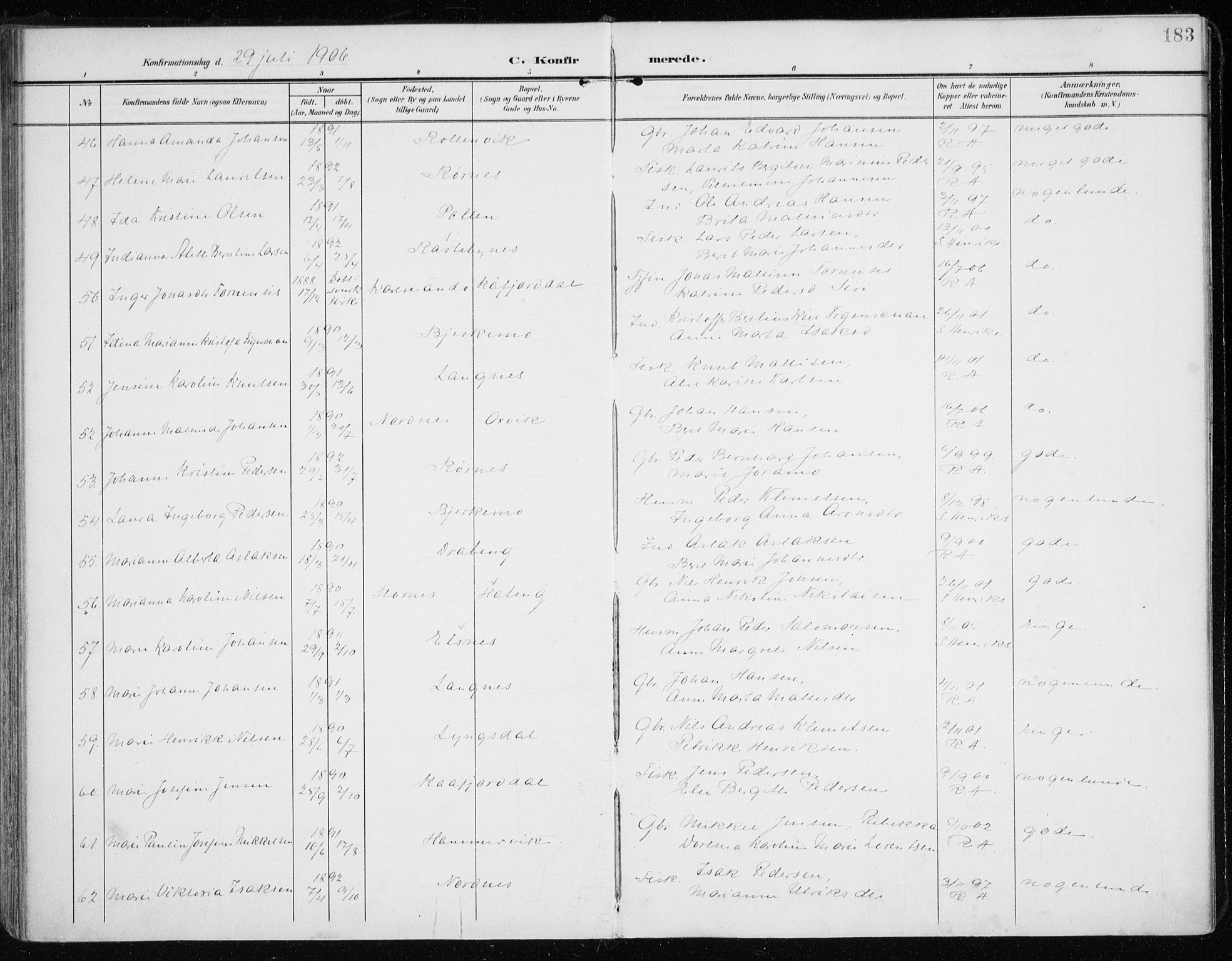 Lyngen sokneprestembete, AV/SATØ-S-1289/H/He/Hea/L0011kirke: Parish register (official) no. 11, 1903-1913, p. 183