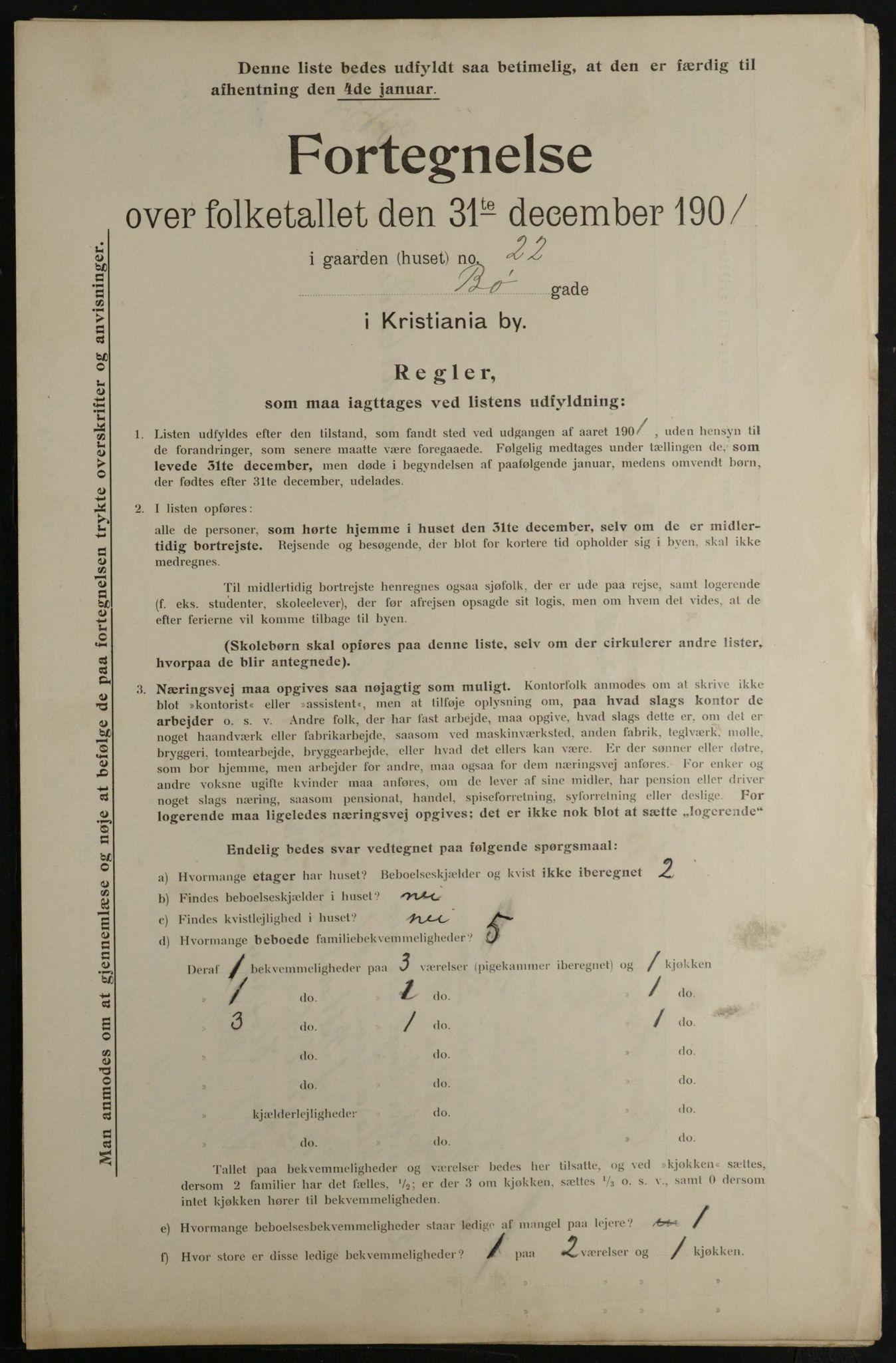 OBA, Municipal Census 1901 for Kristiania, 1901, p. 1852