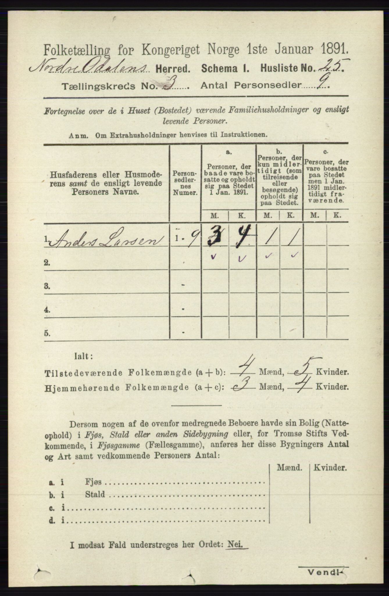 RA, 1891 census for 0418 Nord-Odal, 1891, p. 785