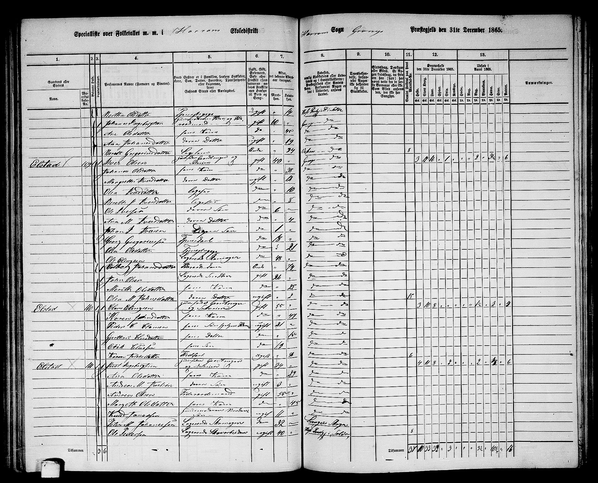 RA, 1865 census for Grong, 1865, p. 116