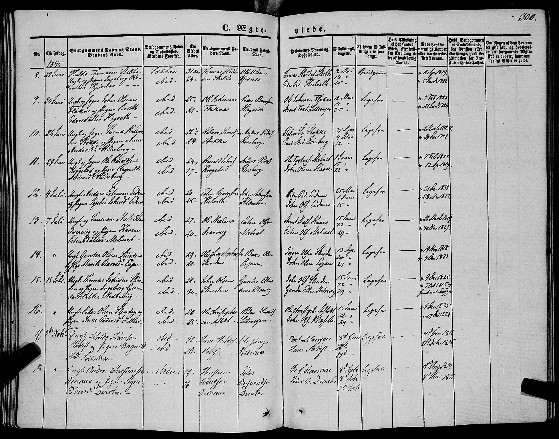 Ministerialprotokoller, klokkerbøker og fødselsregistre - Sør-Trøndelag, SAT/A-1456/695/L1145: Parish register (official) no. 695A06 /1, 1843-1859, p. 300