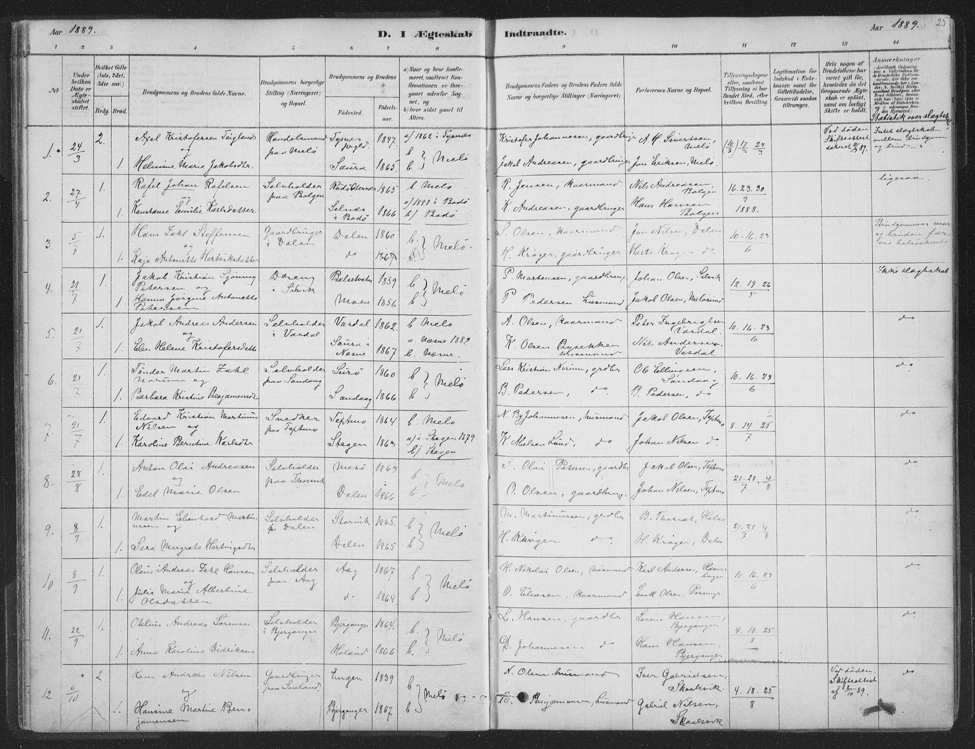 Ministerialprotokoller, klokkerbøker og fødselsregistre - Nordland, SAT/A-1459/843/L0627: Parish register (official) no. 843A02, 1878-1908, p. 25
