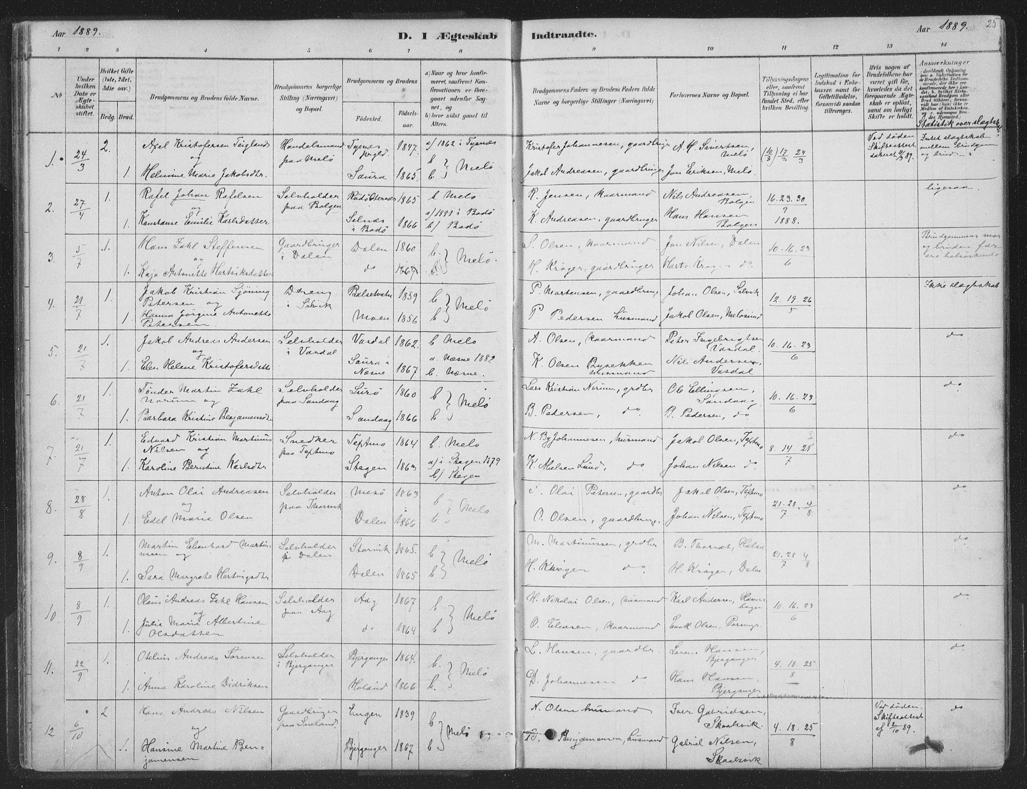 Ministerialprotokoller, klokkerbøker og fødselsregistre - Nordland, AV/SAT-A-1459/843/L0627: Parish register (official) no. 843A02, 1878-1908, p. 25