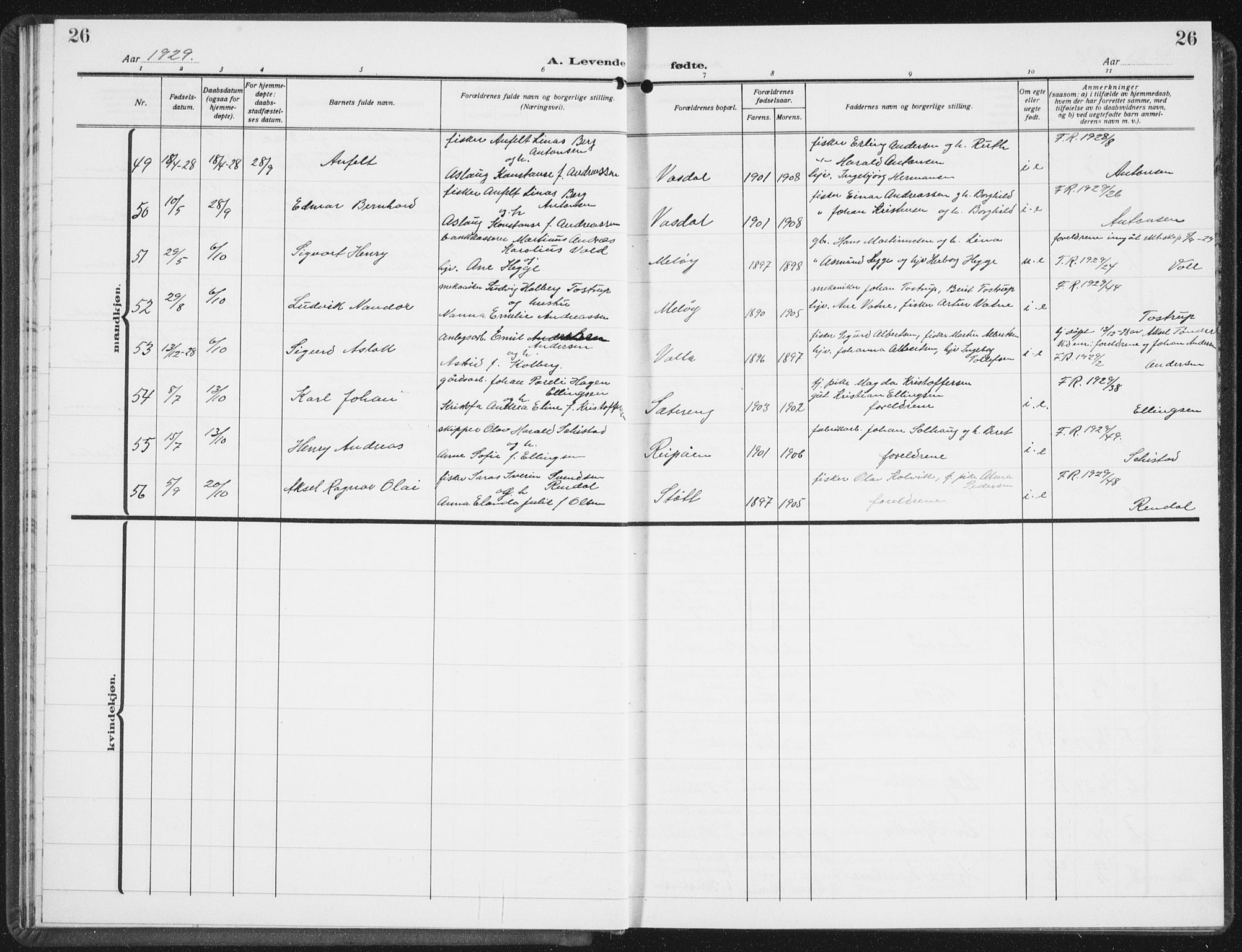 Ministerialprotokoller, klokkerbøker og fødselsregistre - Nordland, SAT/A-1459/843/L0640: Parish register (copy) no. 843C09, 1925-1941, p. 26