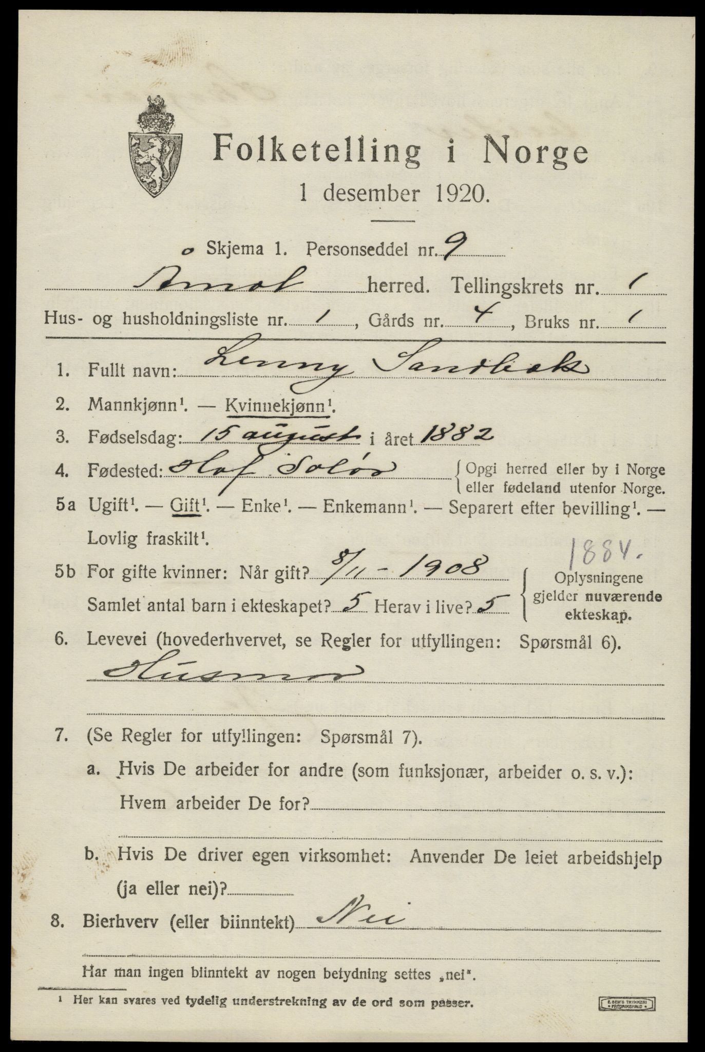 SAH, 1920 census for Åmot, 1920, p. 1603