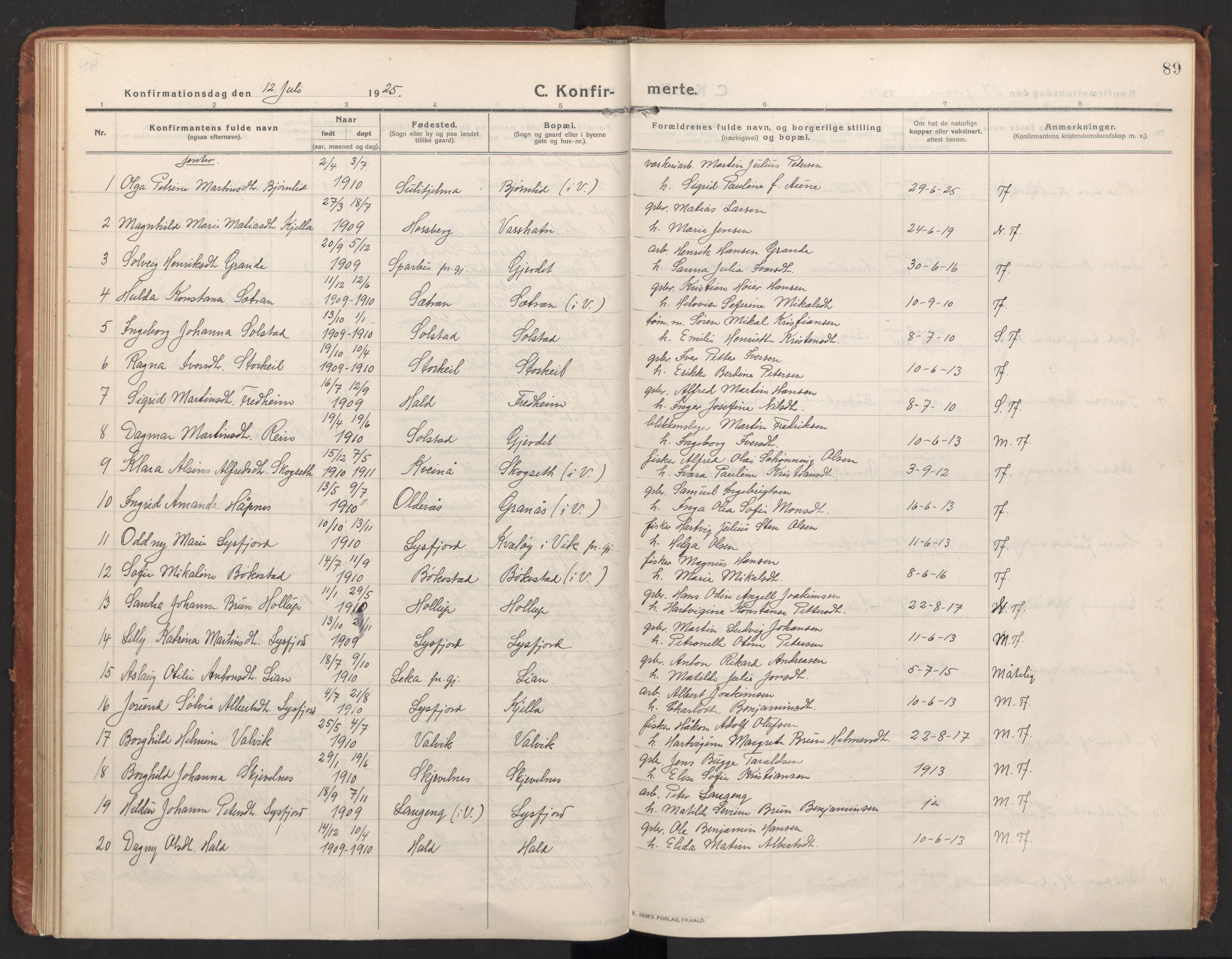 Ministerialprotokoller, klokkerbøker og fødselsregistre - Nordland, SAT/A-1459/811/L0168: Parish register (official) no. 811A05, 1914-1932, p. 89