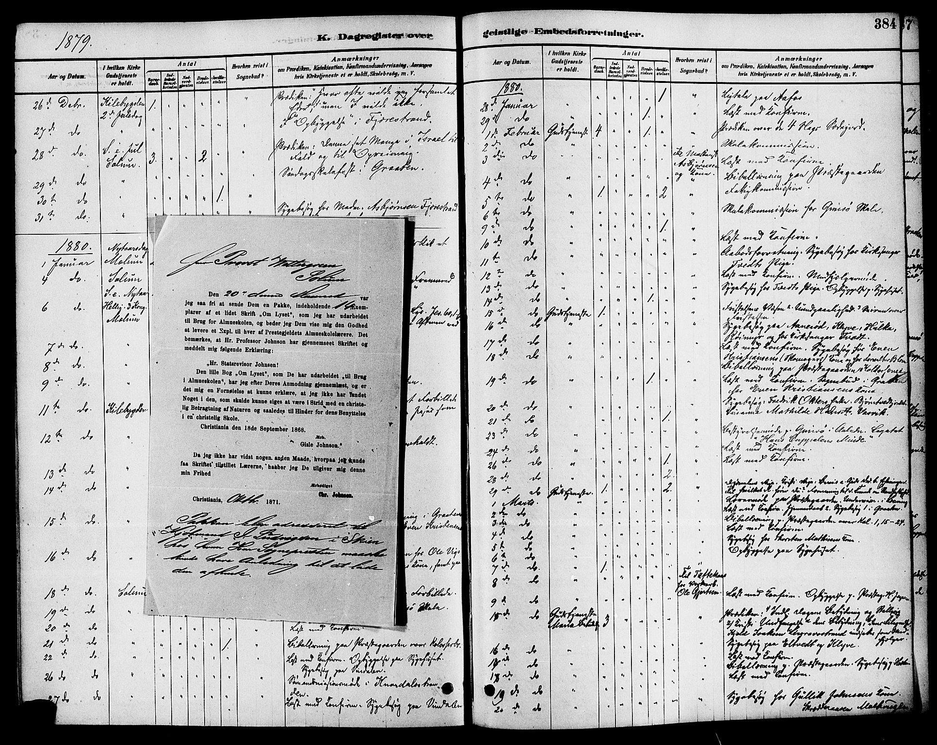 Solum kirkebøker, SAKO/A-306/F/Fa/L0009: Parish register (official) no. I 9, 1877-1887, p. 384